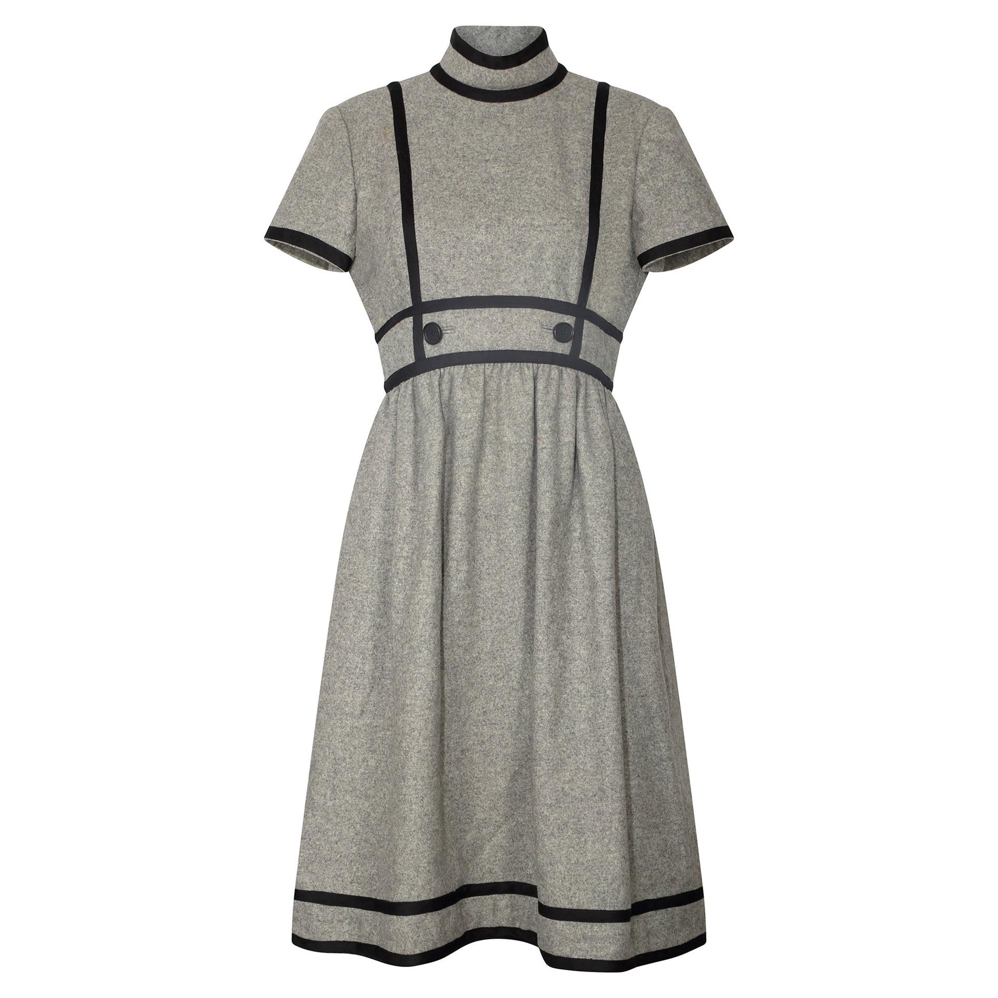 1960s Geoffrey Beene Grey Wool and Black Dress For Sale