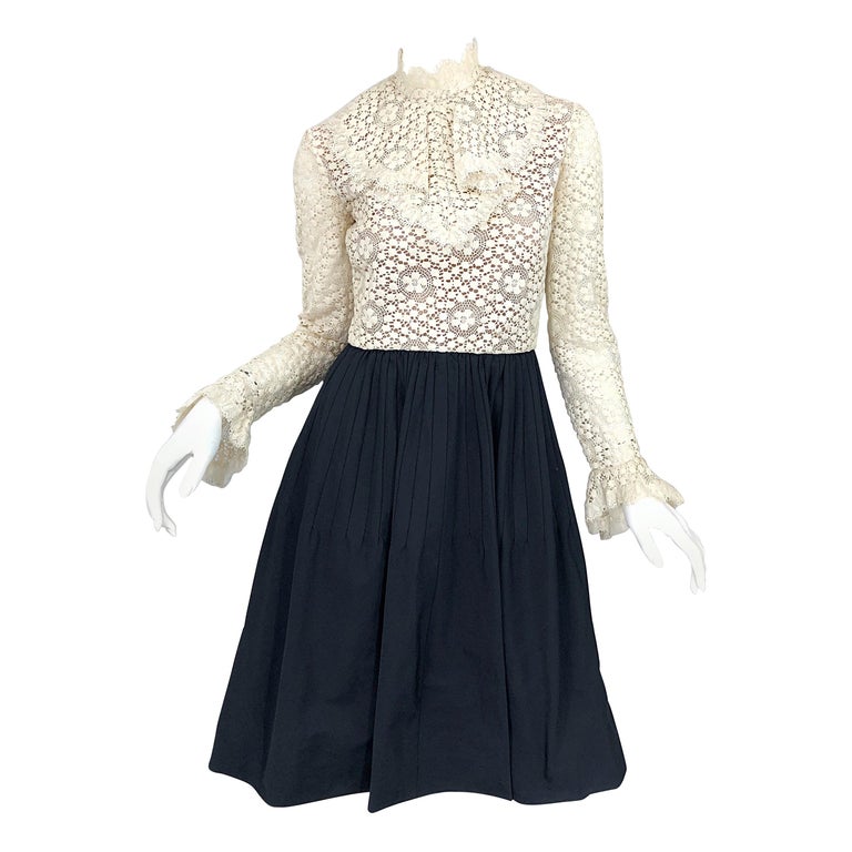 1960s Geoffrey Beene Ivory Crochet and Black Silk Taffeta Vintage 60s Dress  For Sale at 1stDibs | taffeta dress 60s, black 60s dress