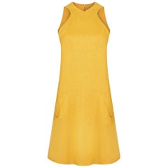 1960s Geoffrey Beene Mustard Yellow Linen Mod Dress 