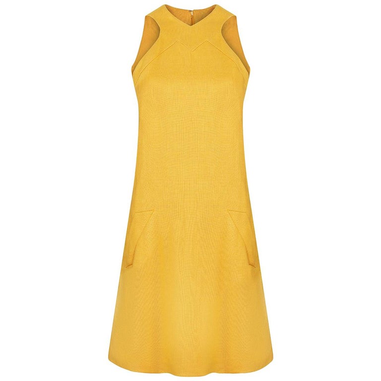 1960s Geoffrey Beene Mustard Yellow Linen Mod Dress For Sale at 1stDibs