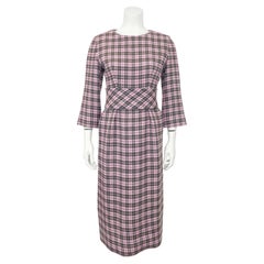 1960's Geoffrey Beene Pink and Grey Plaid Wool Day Dress w Belt