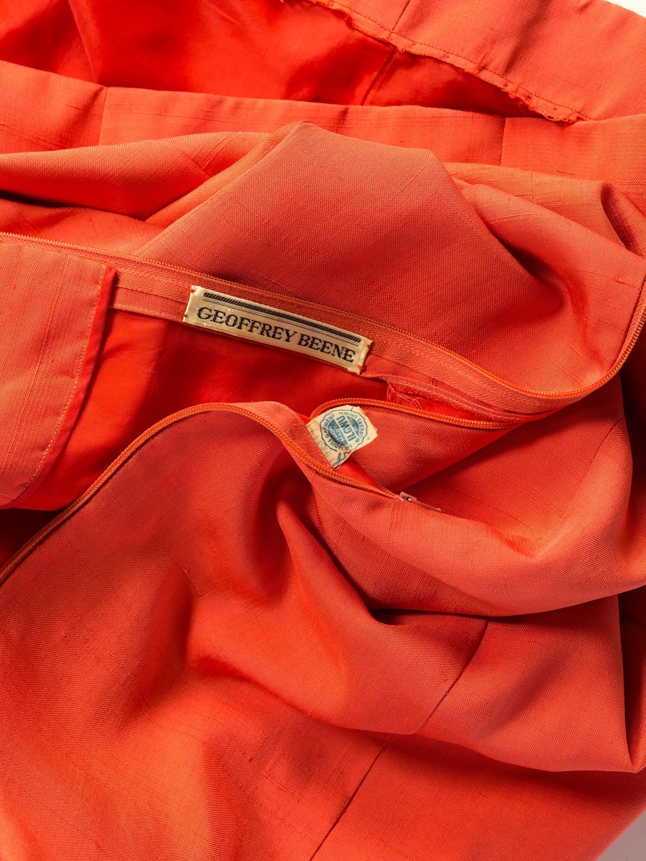 1960S GEOFFREY BEENE Coral Silk Mod Sheath Dress For Sale 4