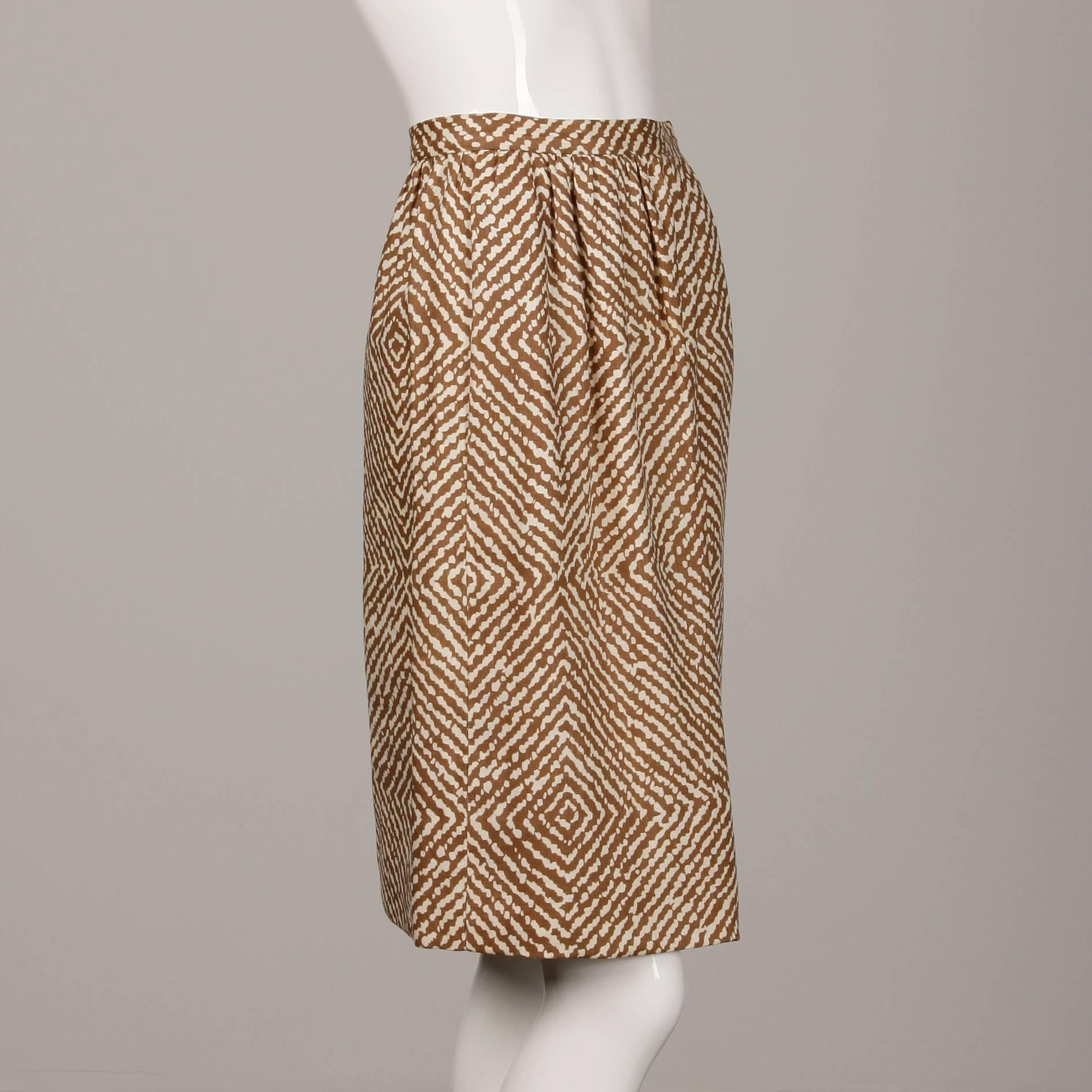 1960s Geoffrey Beene Vintage Brown 3-Piece Linen Skirt, Vest, Belt Suit Ensemble 1