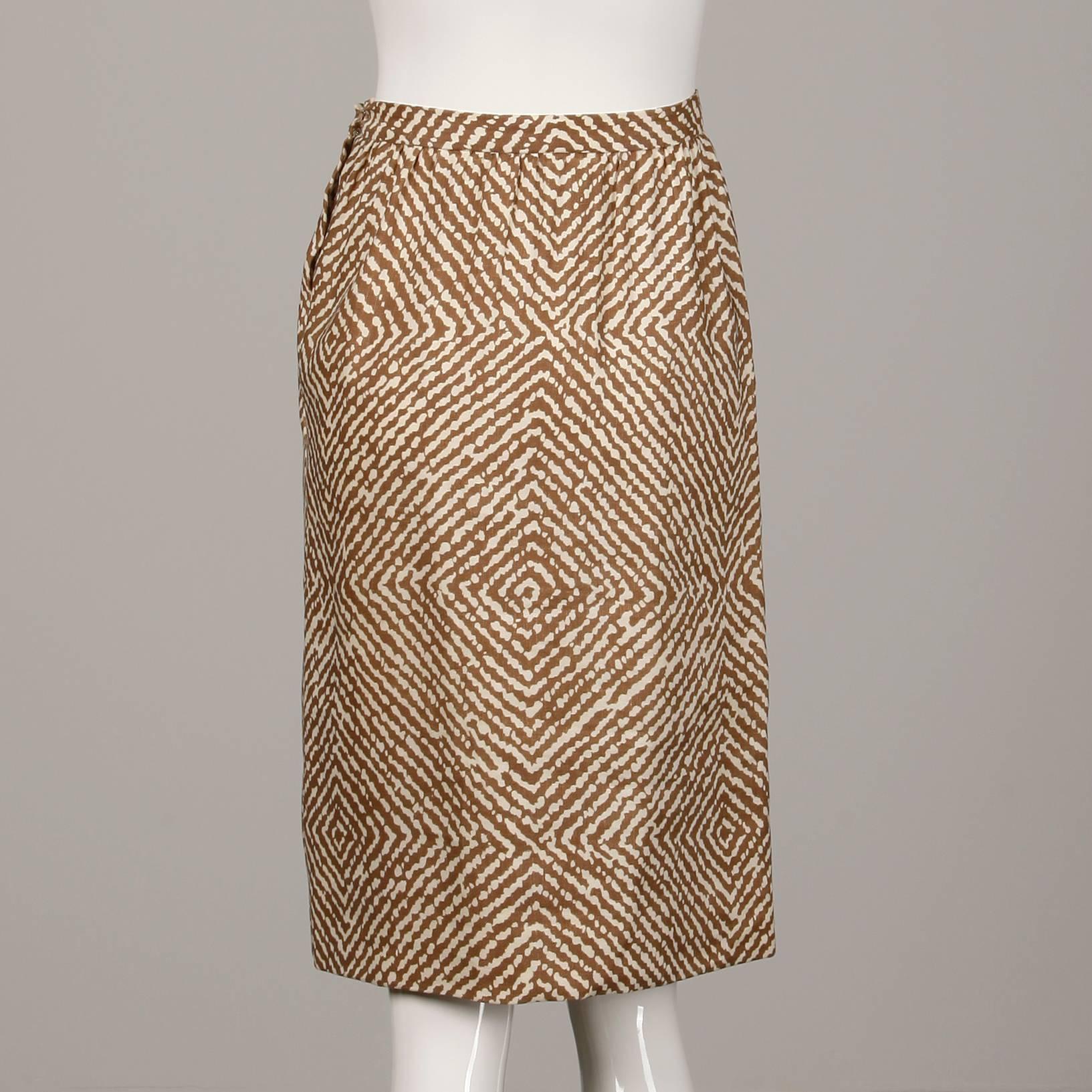 1960s Geoffrey Beene Vintage Brown 3-Piece Linen Skirt, Vest, Belt Suit Ensemble 2