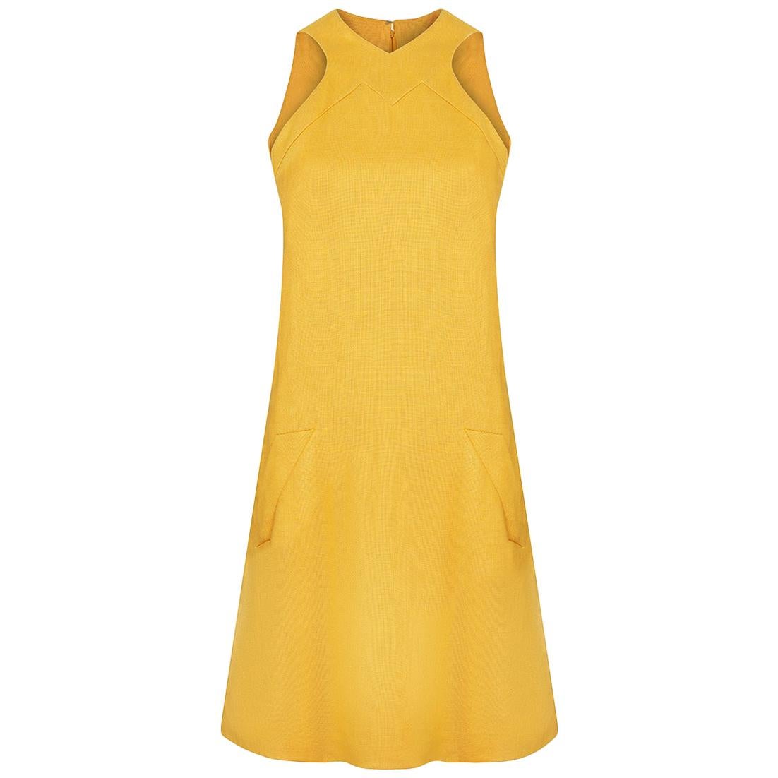 1960s Geoffrey Beene Yellow Linen Mod Dress 