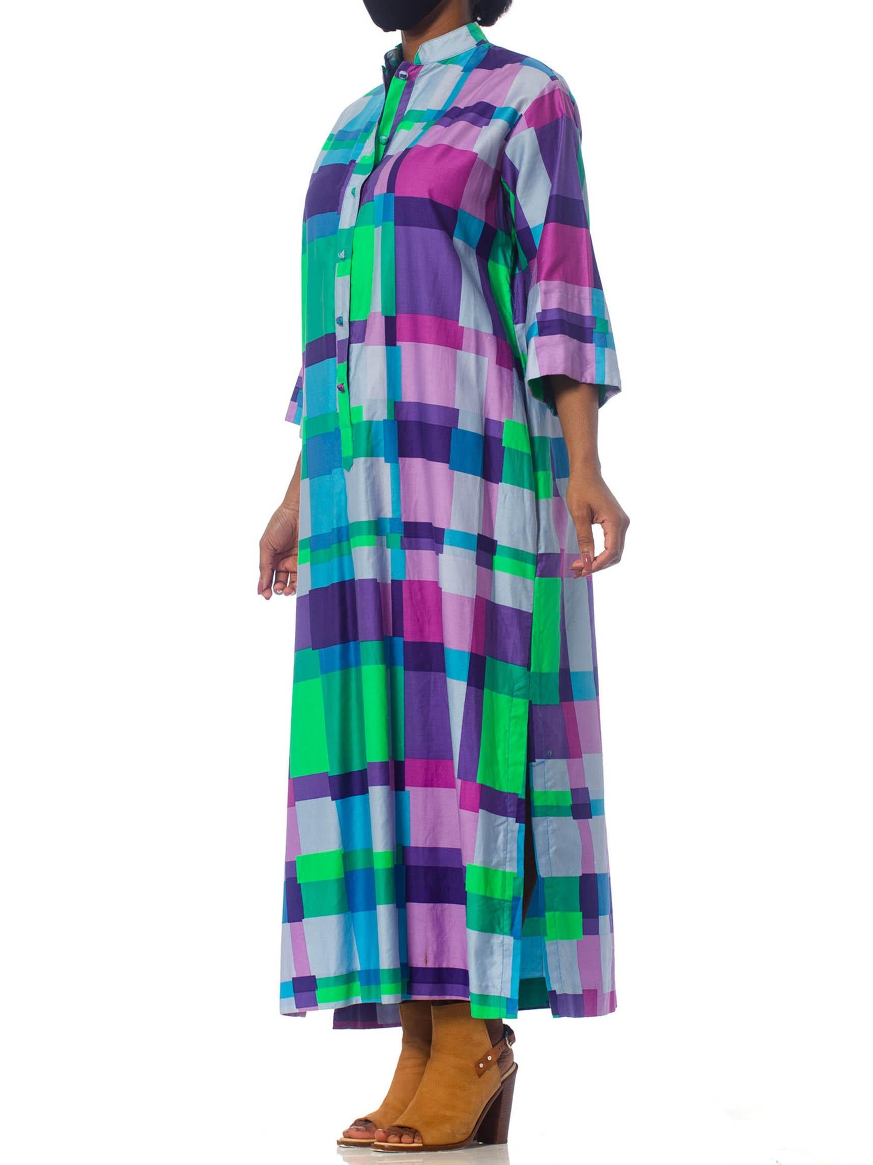 1960S Geometric Cotton Kaftan Dress In Excellent Condition In New York, NY