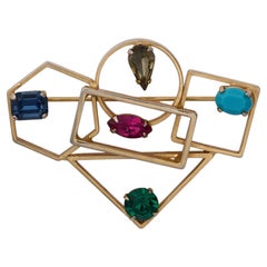 1960s Geometric Cut Out Brooch with Gemstones