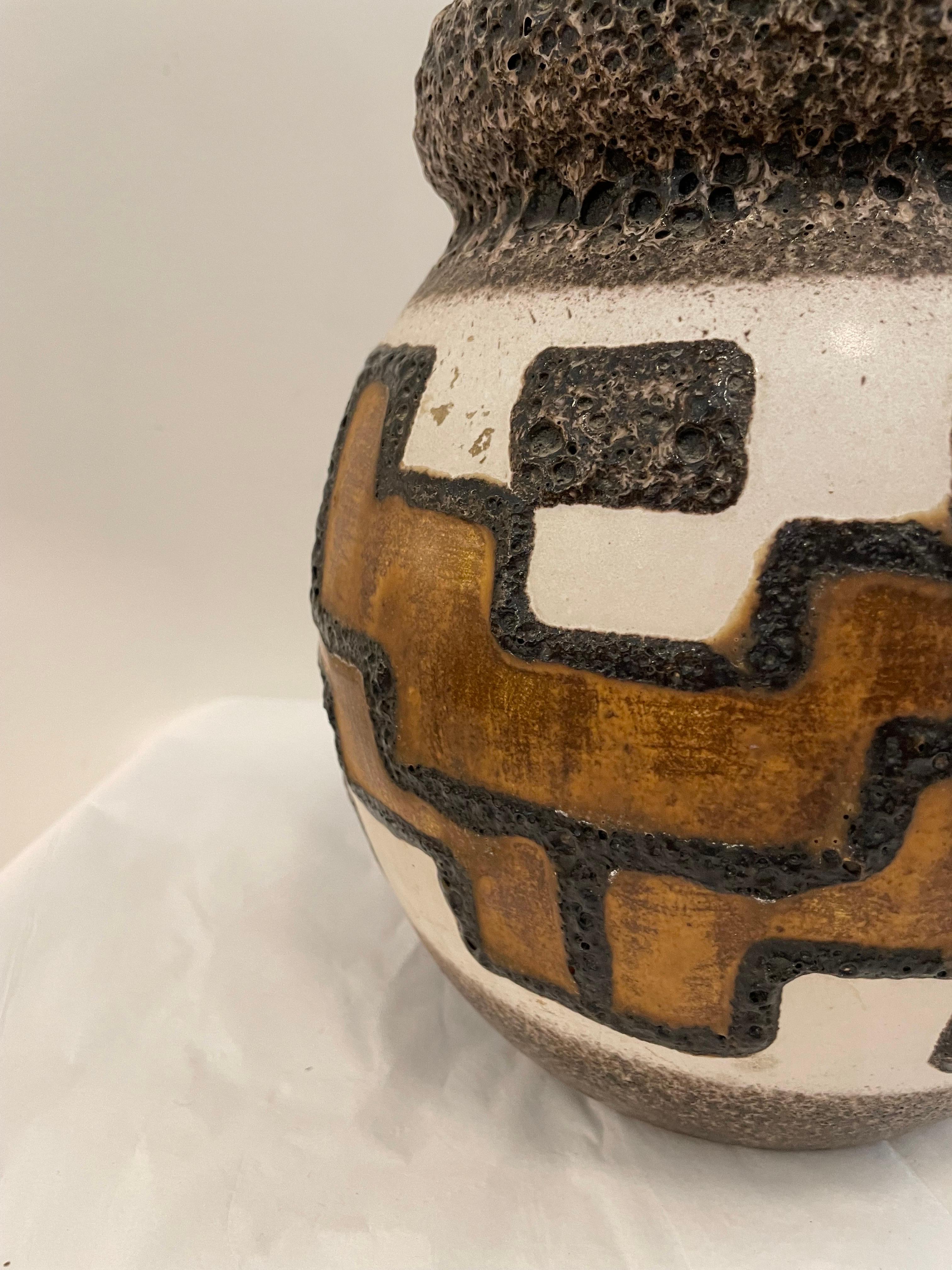 Glazed 1960's Geometric Design Lava Pottery from West Germany For Sale