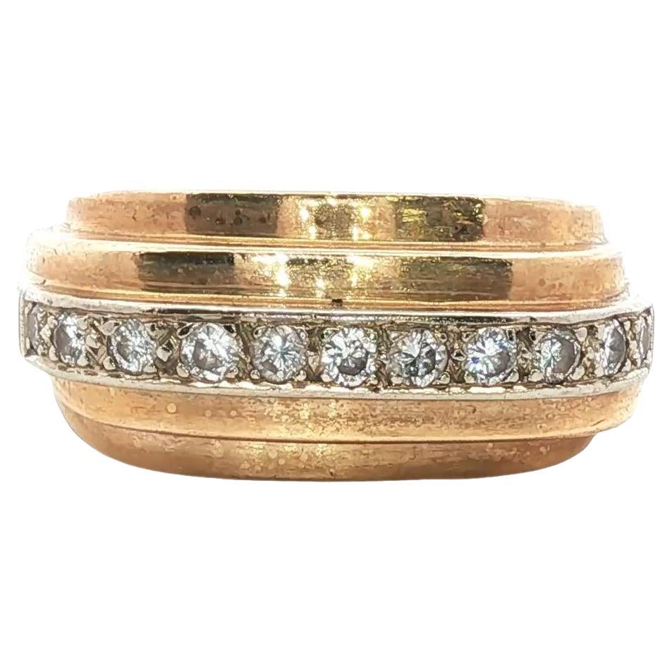 1960's Geometric Diamond 14 Karat Two Tone Band Ring Vintage