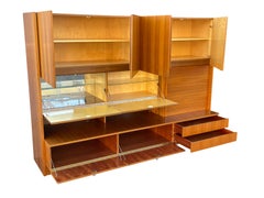 1960s Geometric Inlay Teak Midcentury Wall Unit Bar