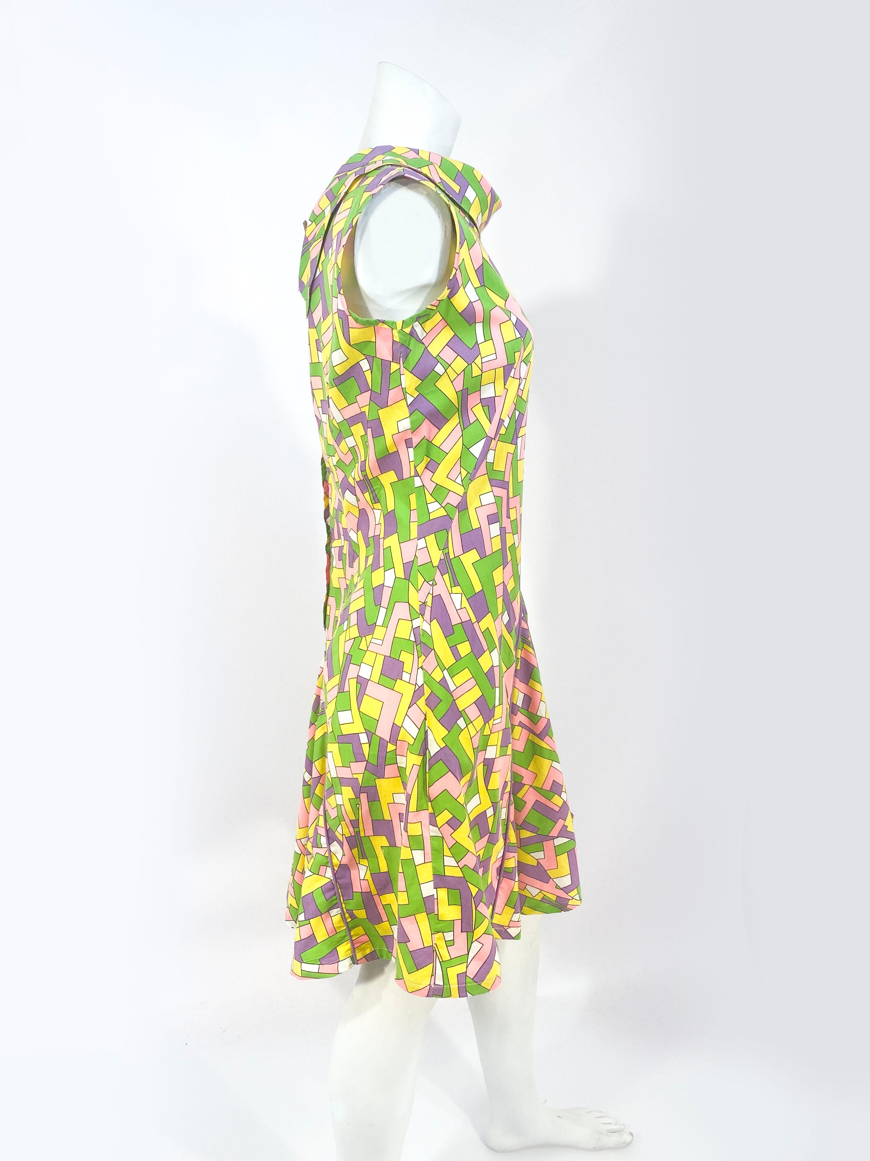 Beige 1960s Geometric Printed Scort Dress