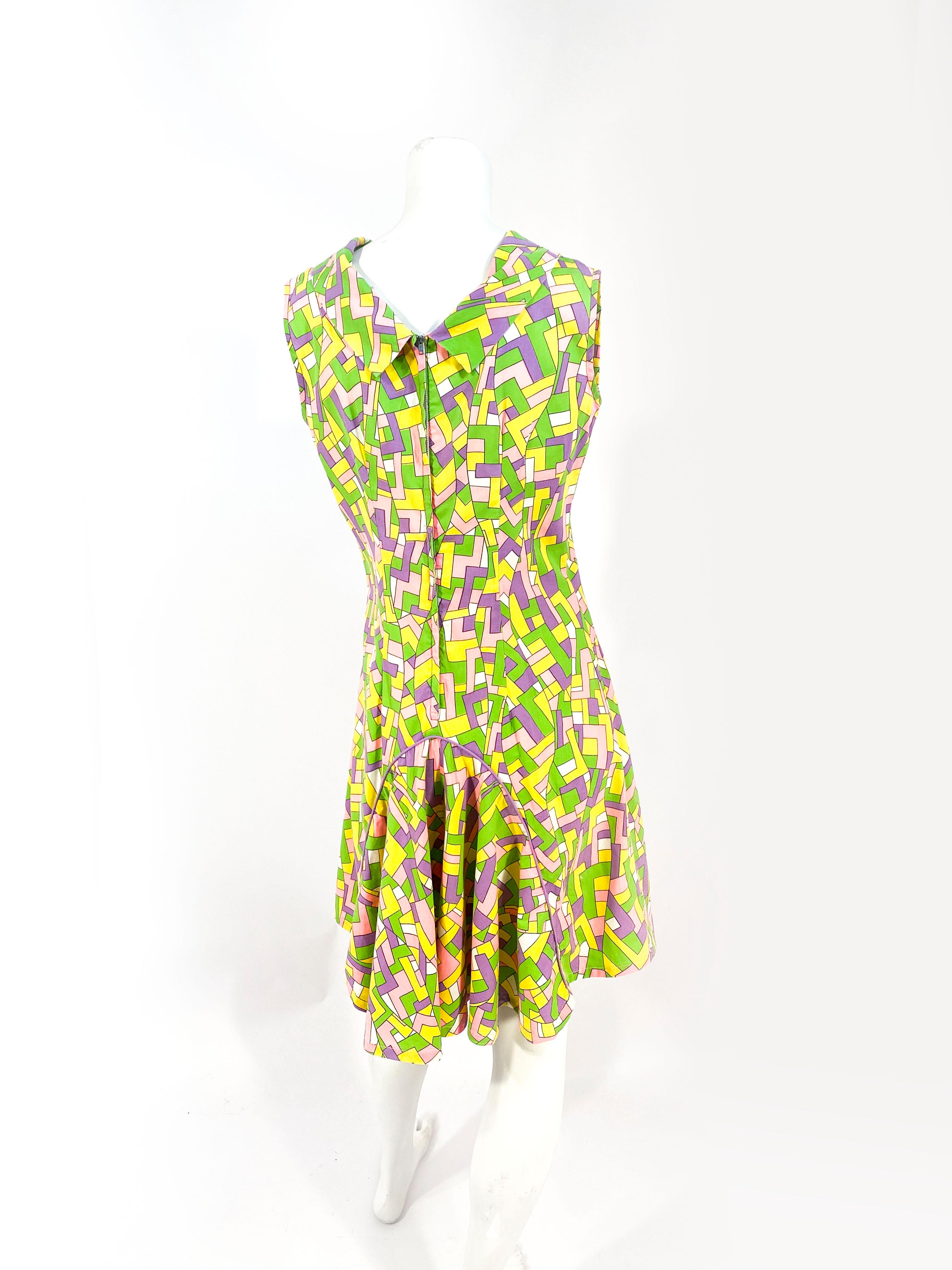 1960s Geometric Printed Scort Dress In Good Condition In San Francisco, CA