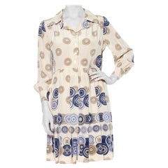 Vintage 1960S Geometric Printed Silk Mod Pleated Skirt Dress