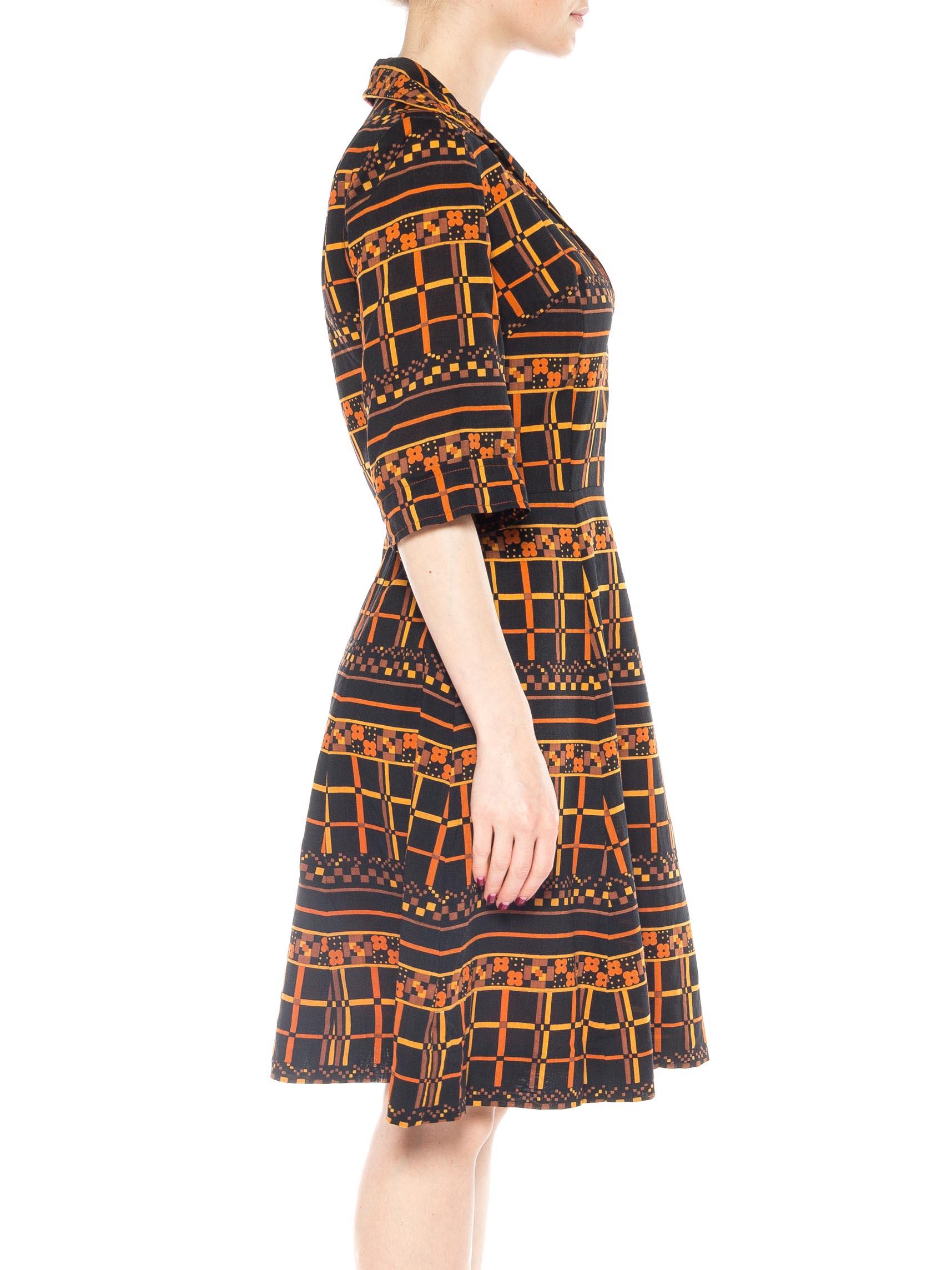 Brown 1960S Geometric Printed Wool Mod Dress For Sale