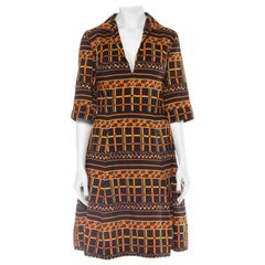 1960S Geometric Printed Wool Mod Dress