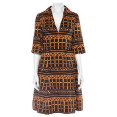 1960S Geometric Printed Wool Mod Dress