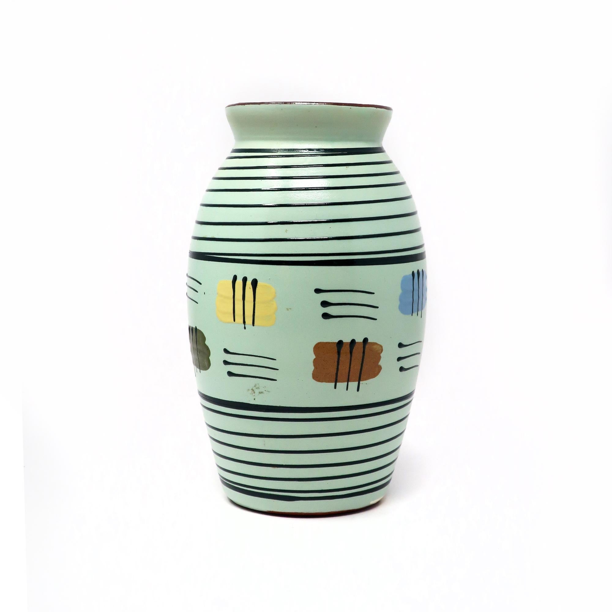 Mid-Century Modern Vase en céramique à rayures géométriques MCM des années 1960 par Babbacombe Pottery en vente