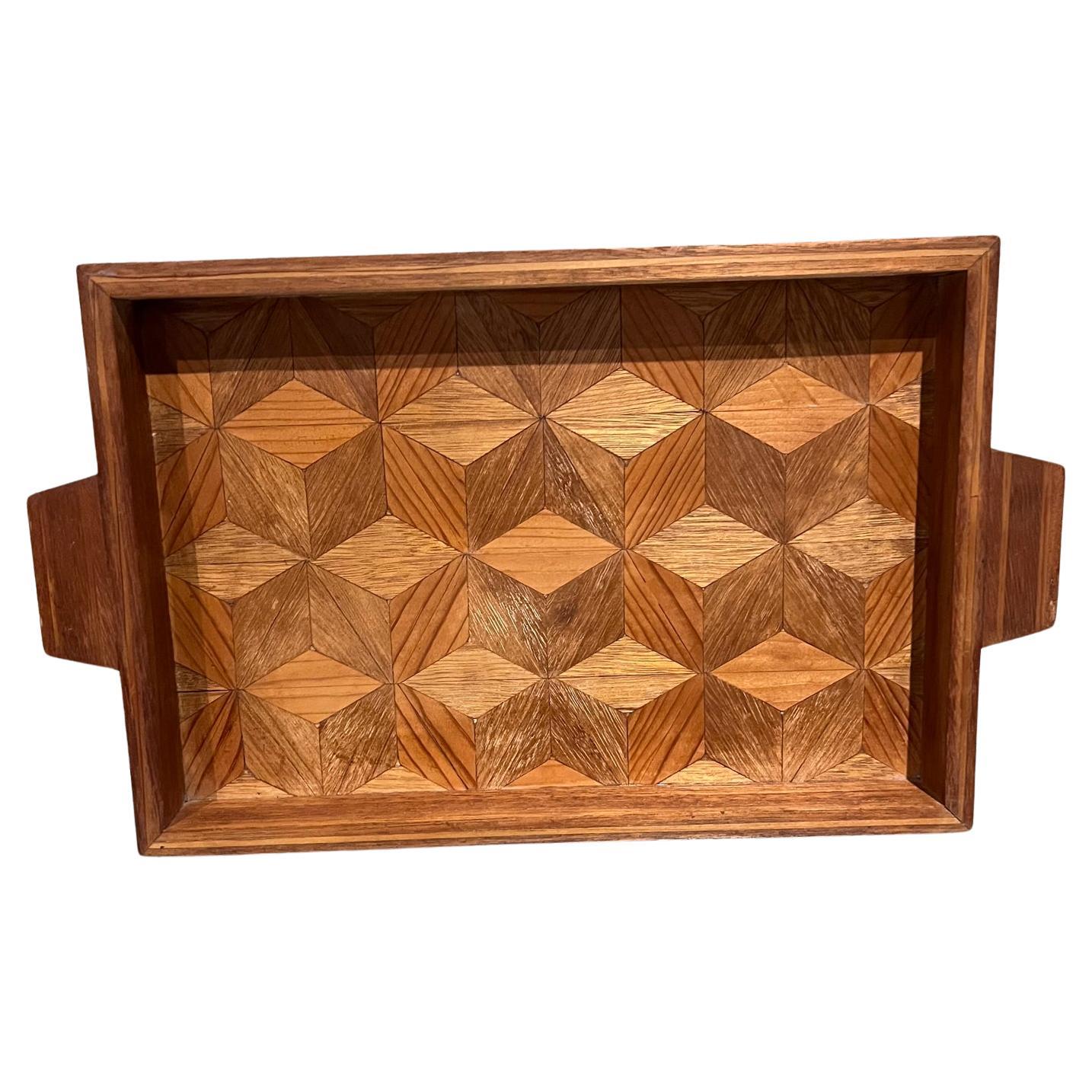 1960s Handcrafted Marquetry Wood Tray For Sale