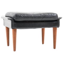 1960s Georg Thams Black Leather Footstool