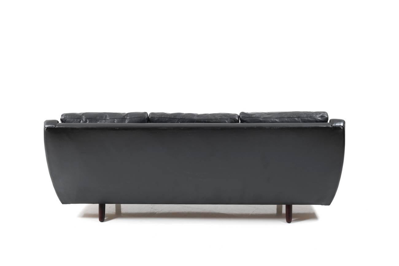 1960s Georg Thams Black Leather Three-Seat Sofa For Sale 2