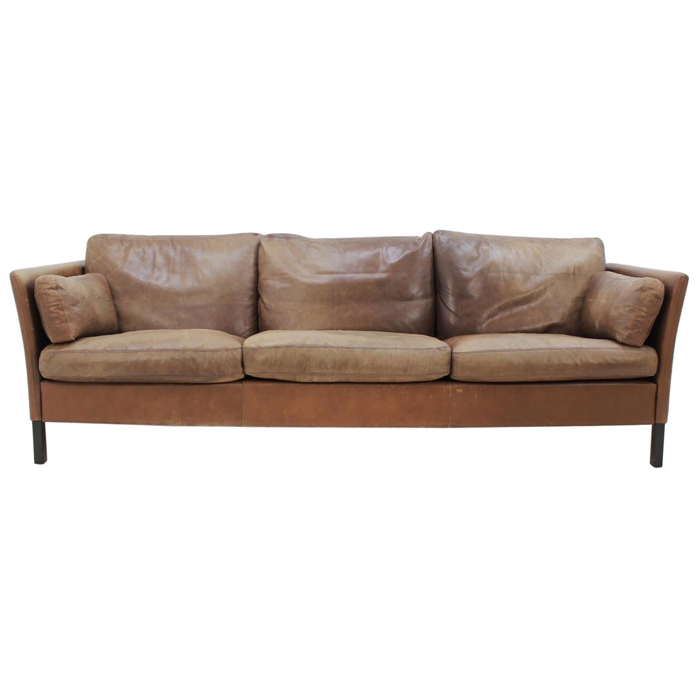 1960s Georg Thams Danish Three-Seat Sofa in Brown Leather