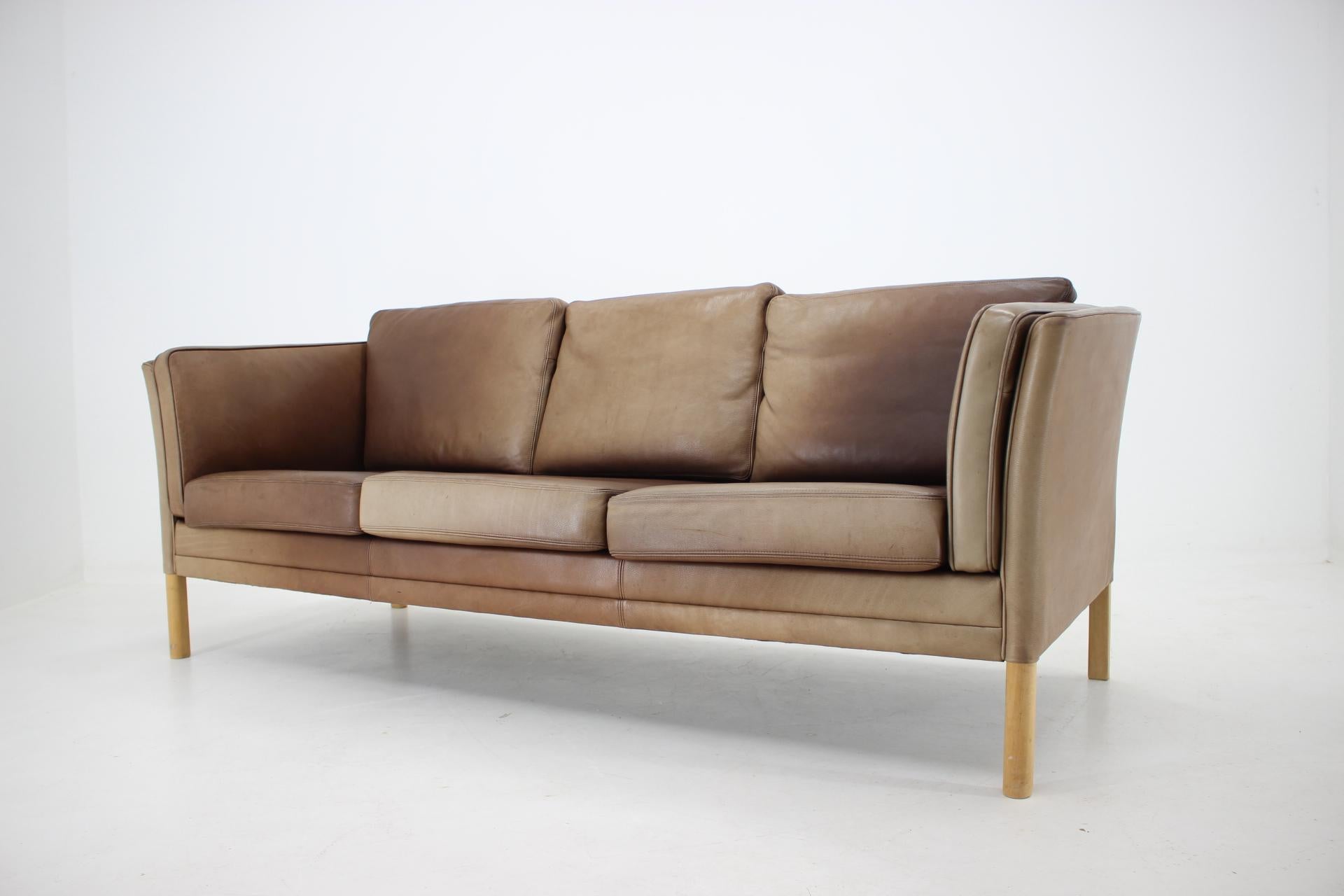 Mid-Century Modern 1960s Georg Thams Leather 3-Seat Sofa