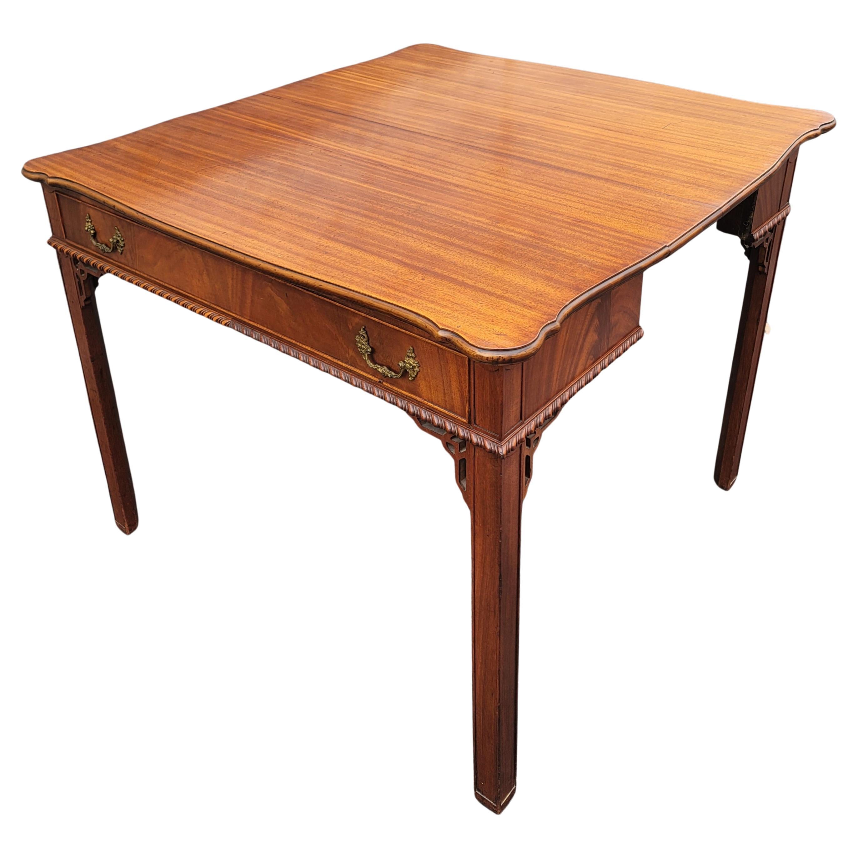 20th Century 1960s George III Style Mahogany Extension Console Table Dining Table w/ 3 Leaves For Sale