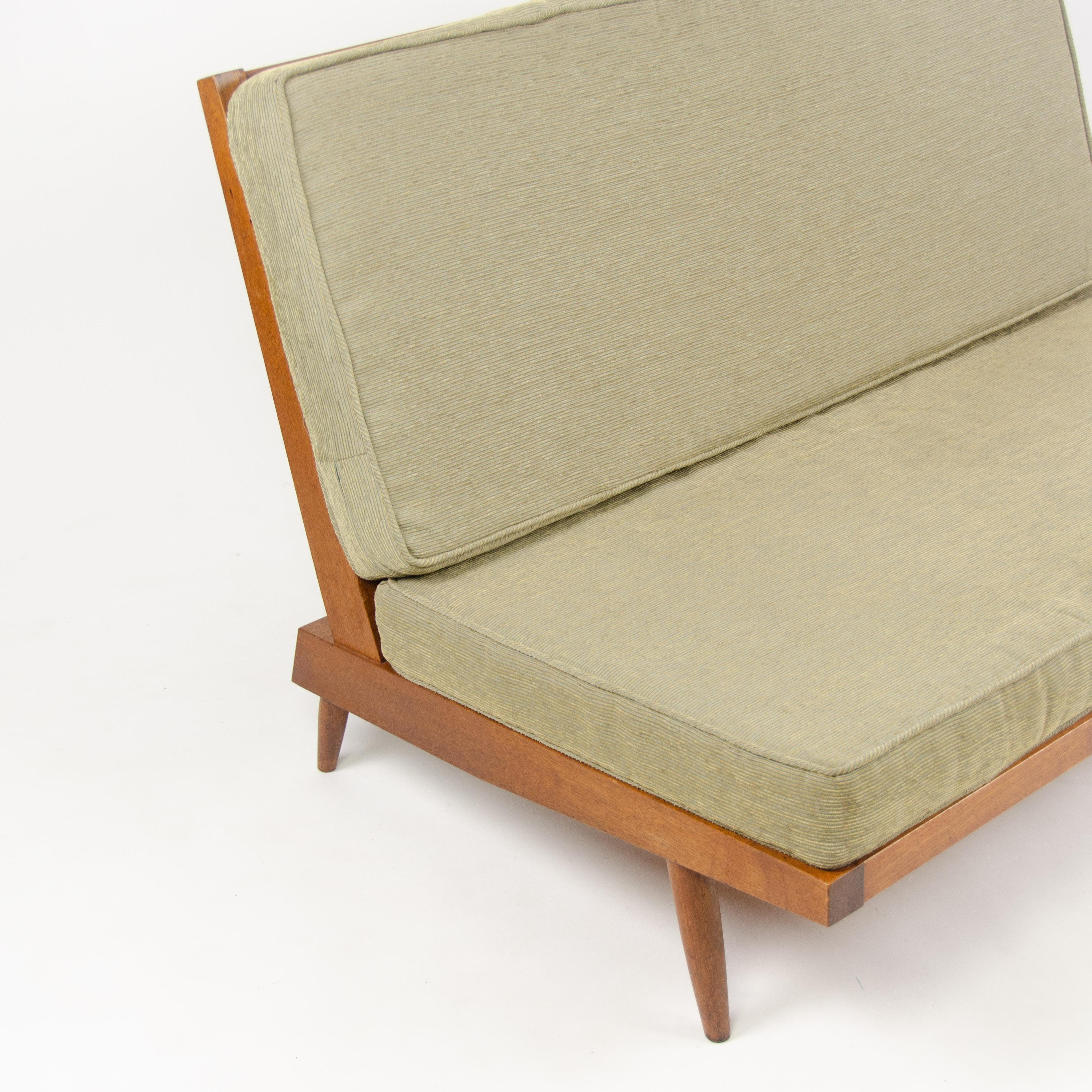 1960s George Nakashima Studio American Walnut Settee / Loveseat in Green Fabric For Sale 1