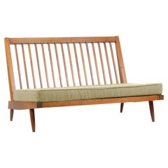 Vintage 1960s George Nakashima Studio American Walnut Settee / Loveseat in Green Fabric