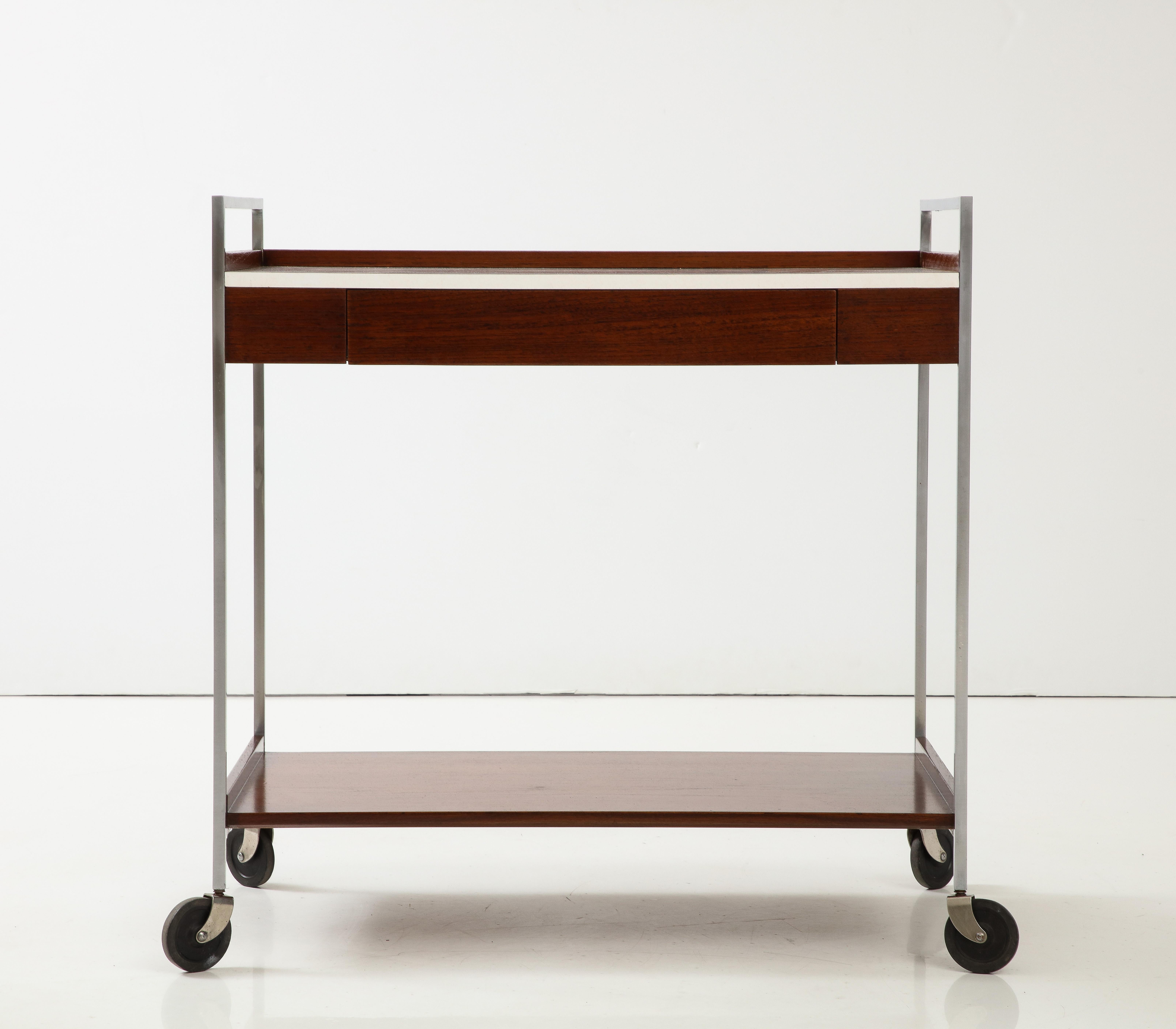 1960's George Nelson For Herman Miller Walnut And Chrome Bar Cart 5