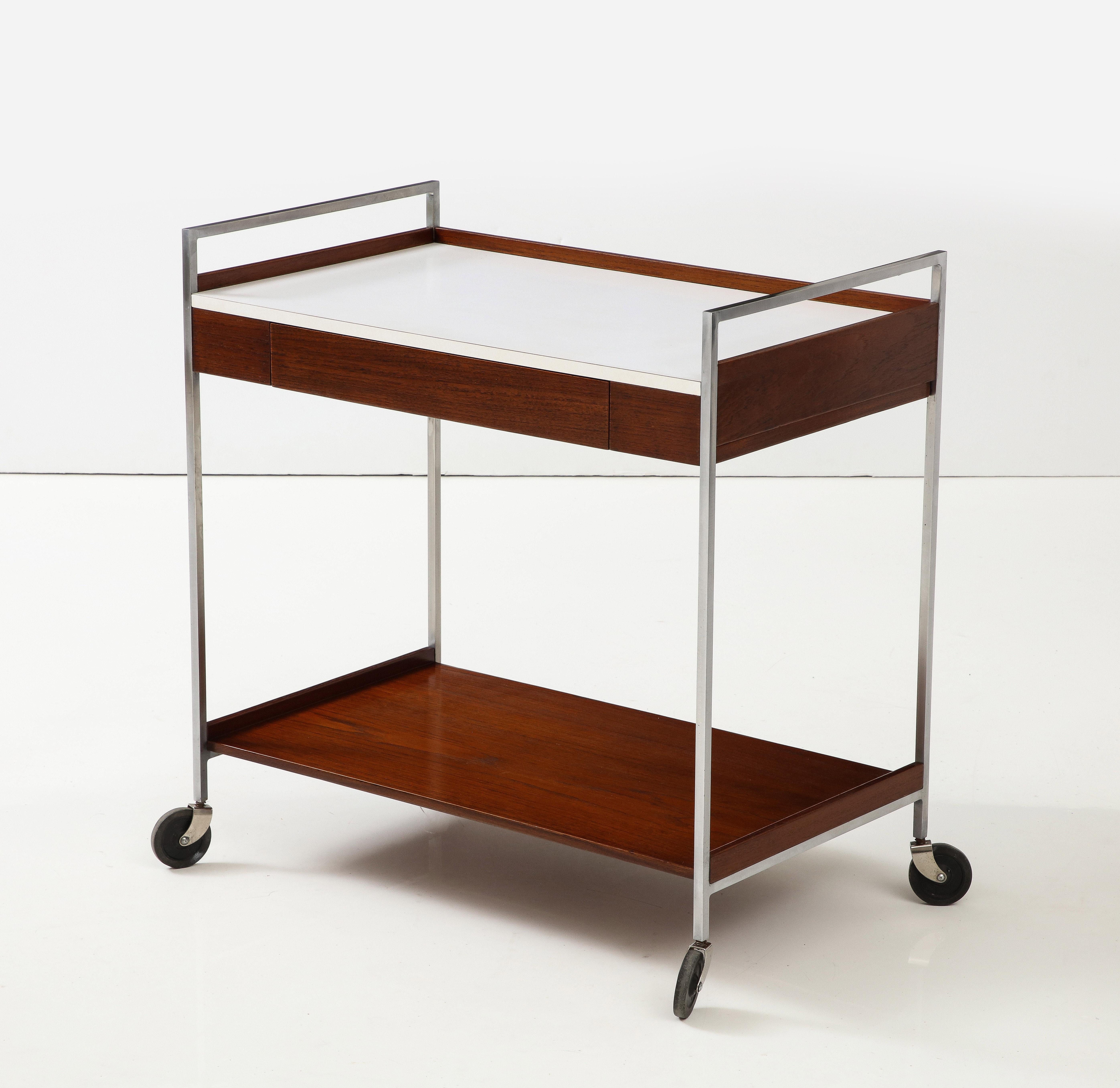 1960's George Nelson For Herman Miller Walnut And Chrome Bar Cart For Sale 10