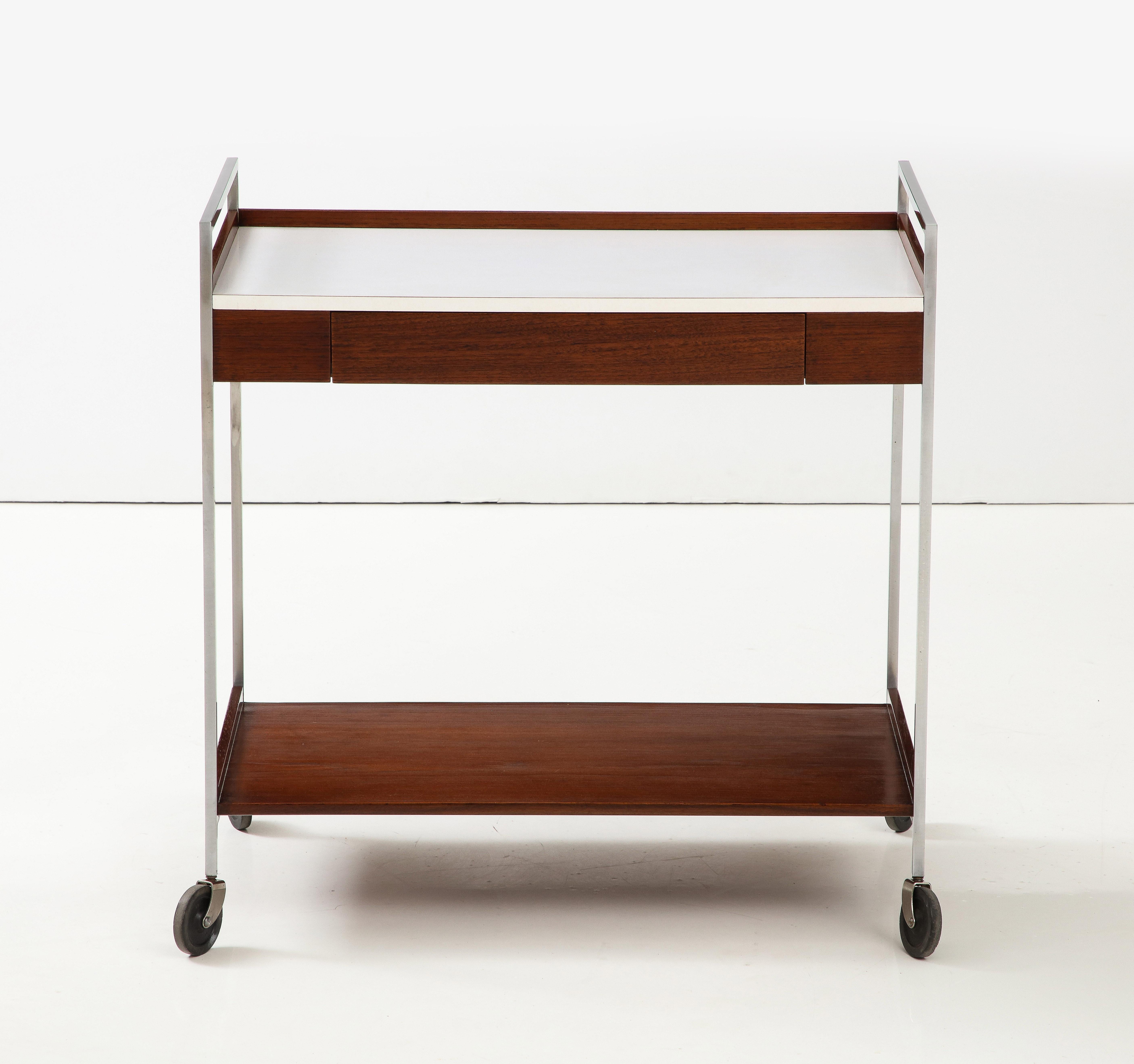 1960's George Nelson For Herman Miller Walnut And Chrome Bar Cart 13