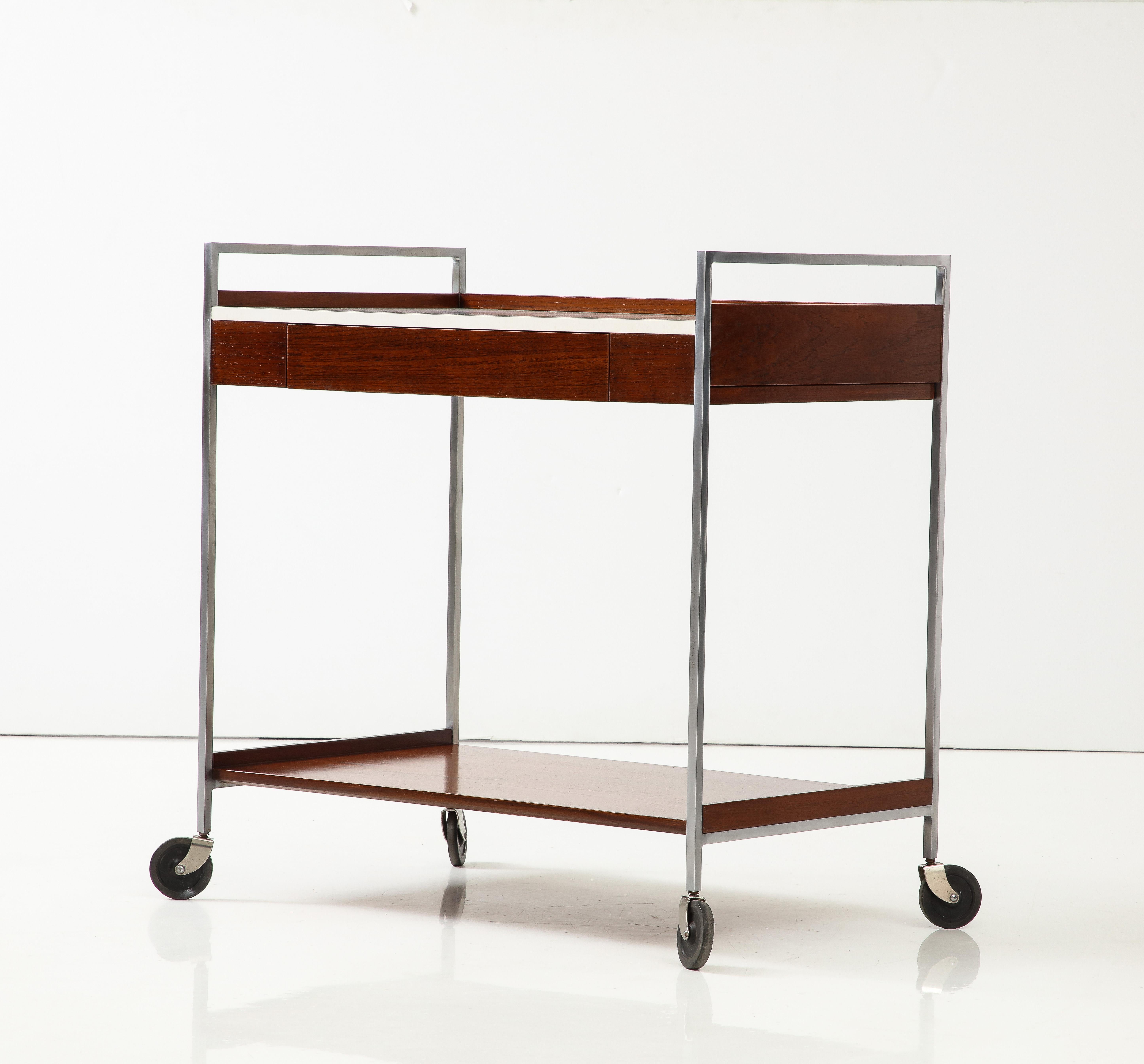 1960's George Nelson For Herman Miller Walnut And Chrome Bar Cart 2