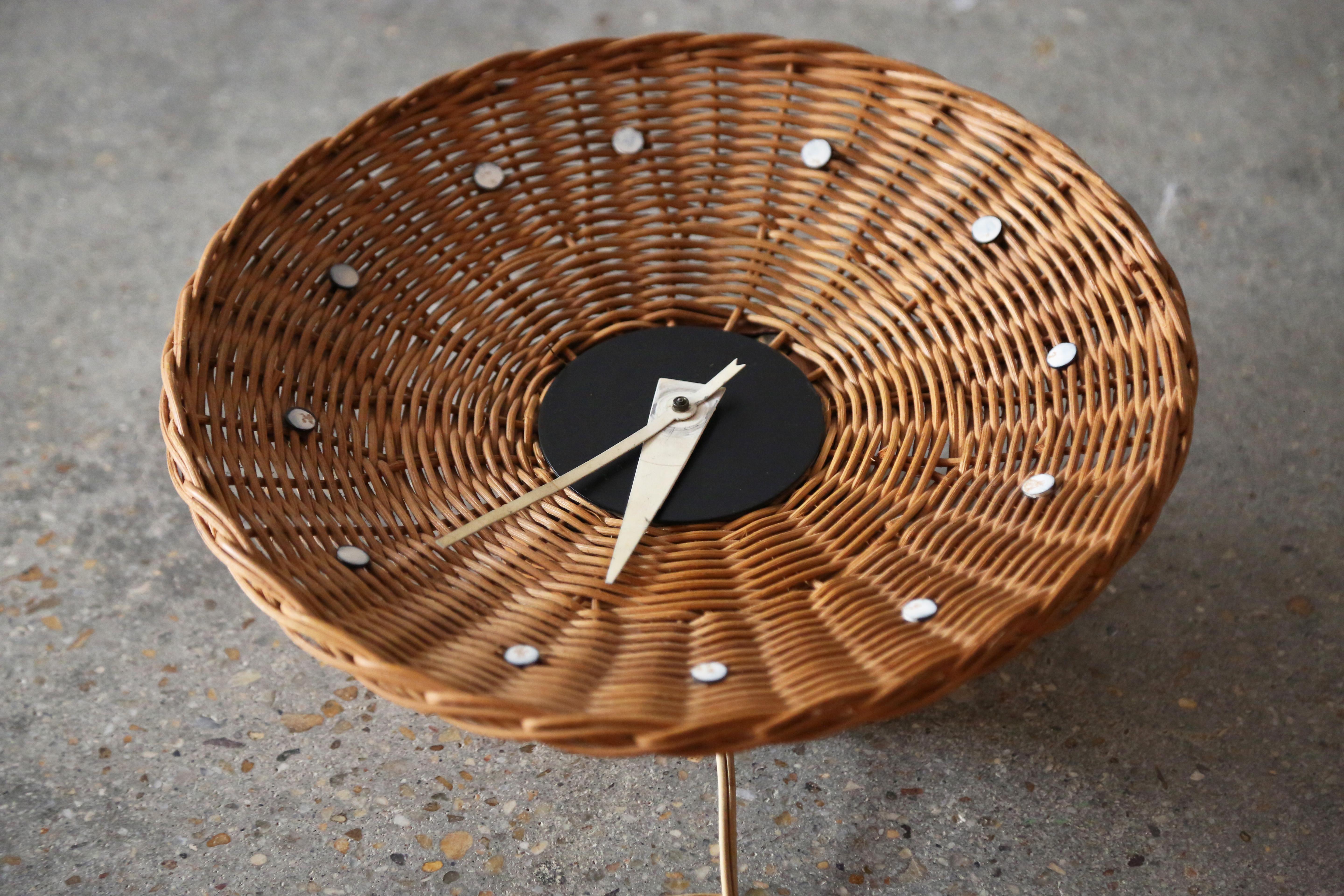 Wicker 1960s George Nelson for Howard Miller Basket Clock #2215 Mid Century Modern