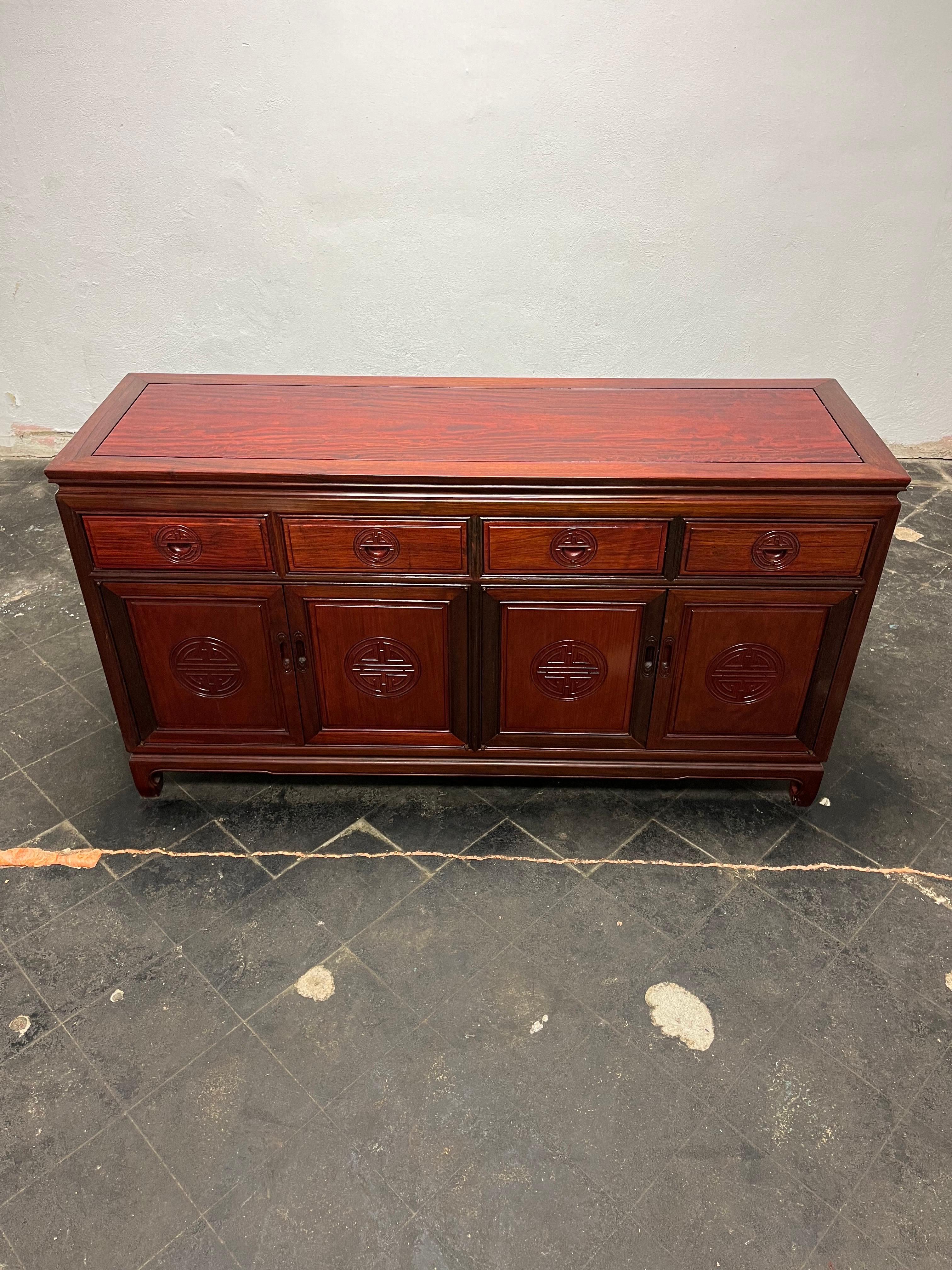 Ming 1960s George Zee Rosewood Chinoiserie Buffet Credenza For Sale