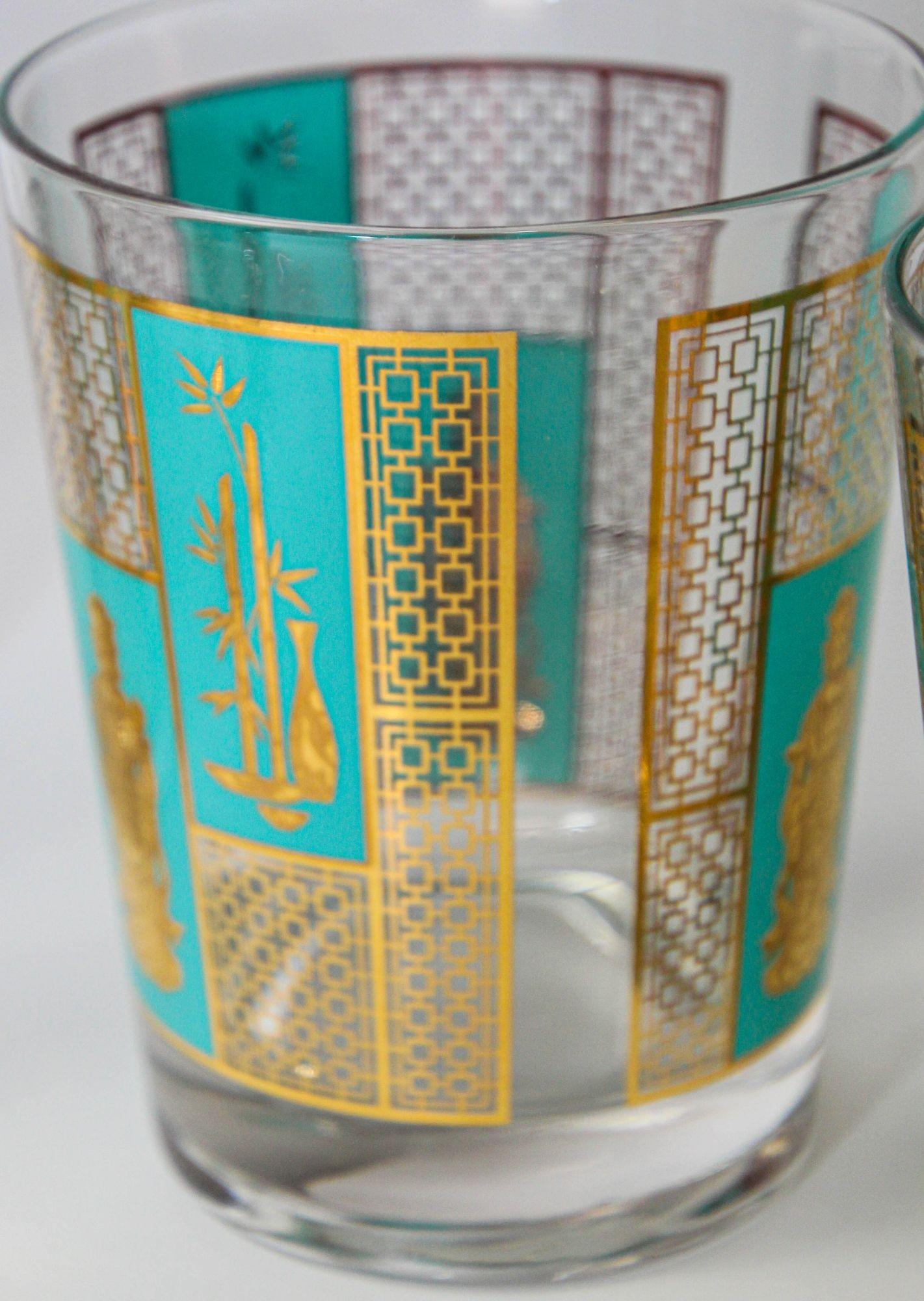1960s Georges Briard 22 K Gold and Turquoise Asian Shoji Style Cocktail Glasses 5