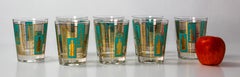 1960s Georges Briard 22 K Gold and Turquoise Asian Shoji Style Cocktail Glasses