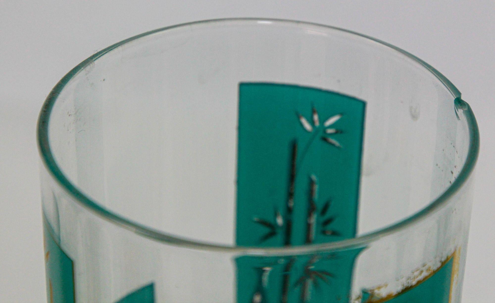 1960s Georges Briard 22 K Gold and Turquoise Asian Shoji Style Highball Glasses In Fair Condition In North Hollywood, CA