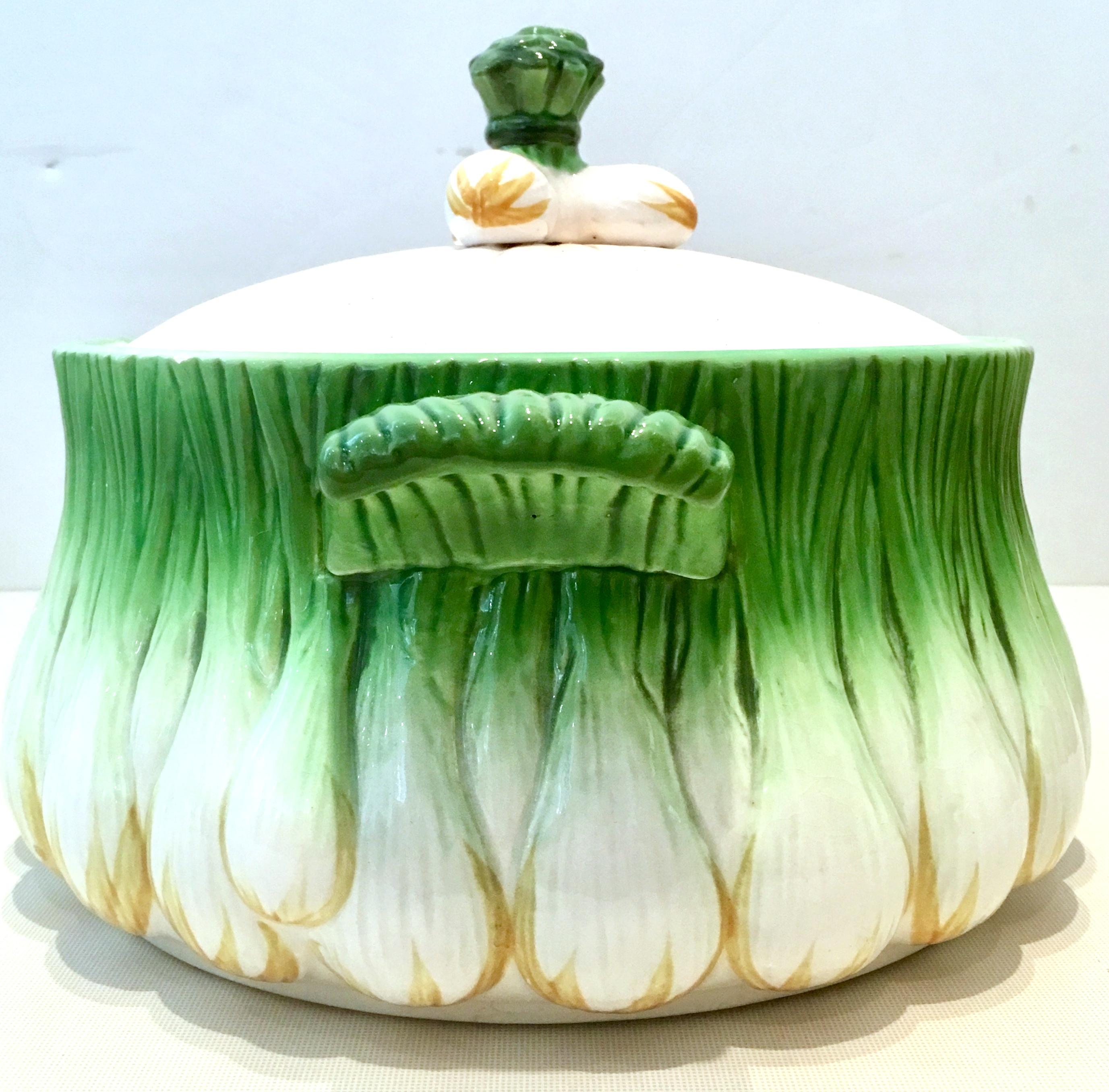 20th century Georges Briard ceramic glaze hand painted lidded vegetable server. This rare and coveted large 12