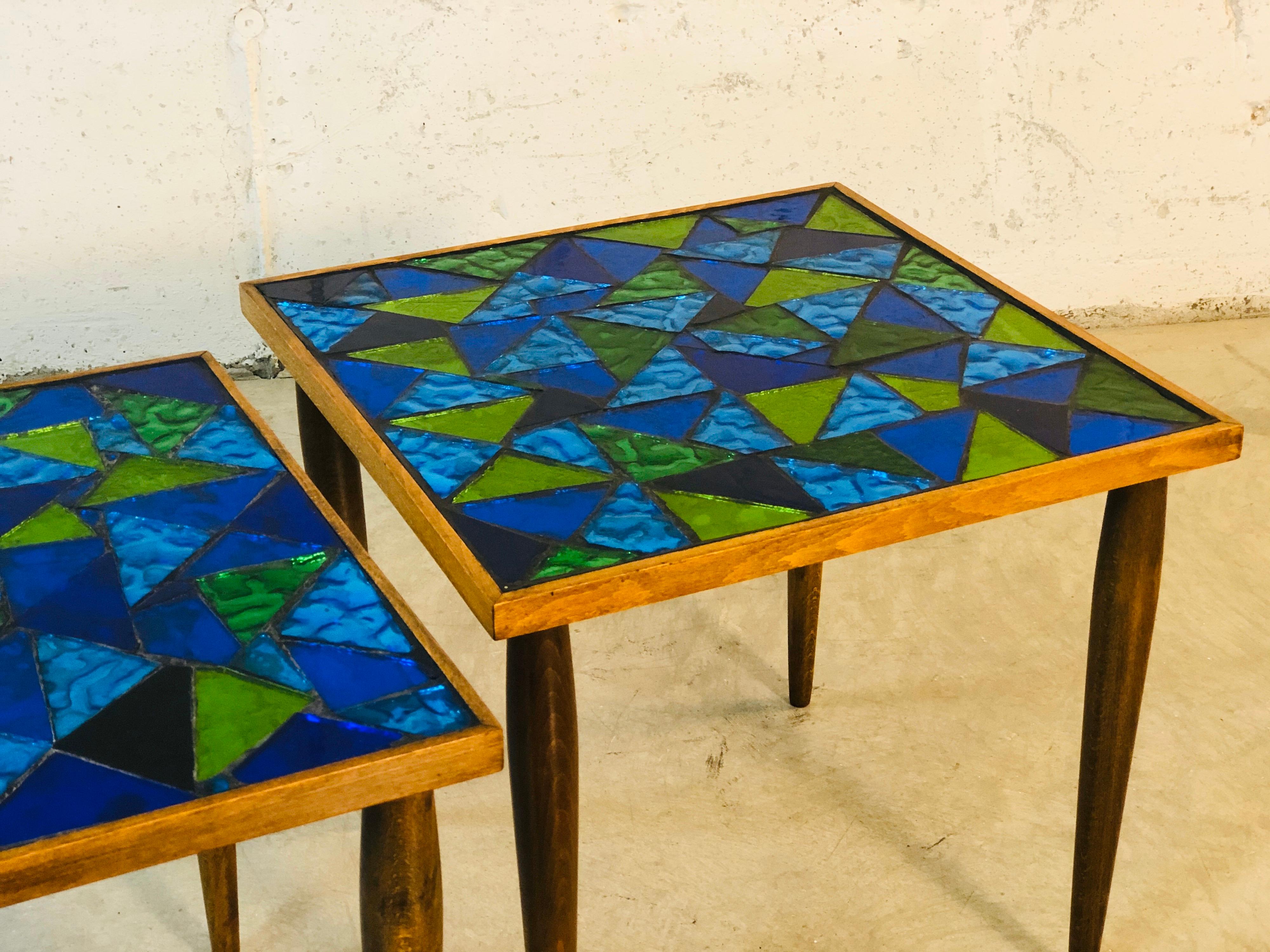 Mid-Century Modern 1960s Georges Briard Mosaic Tile Top Tables, Pair For Sale