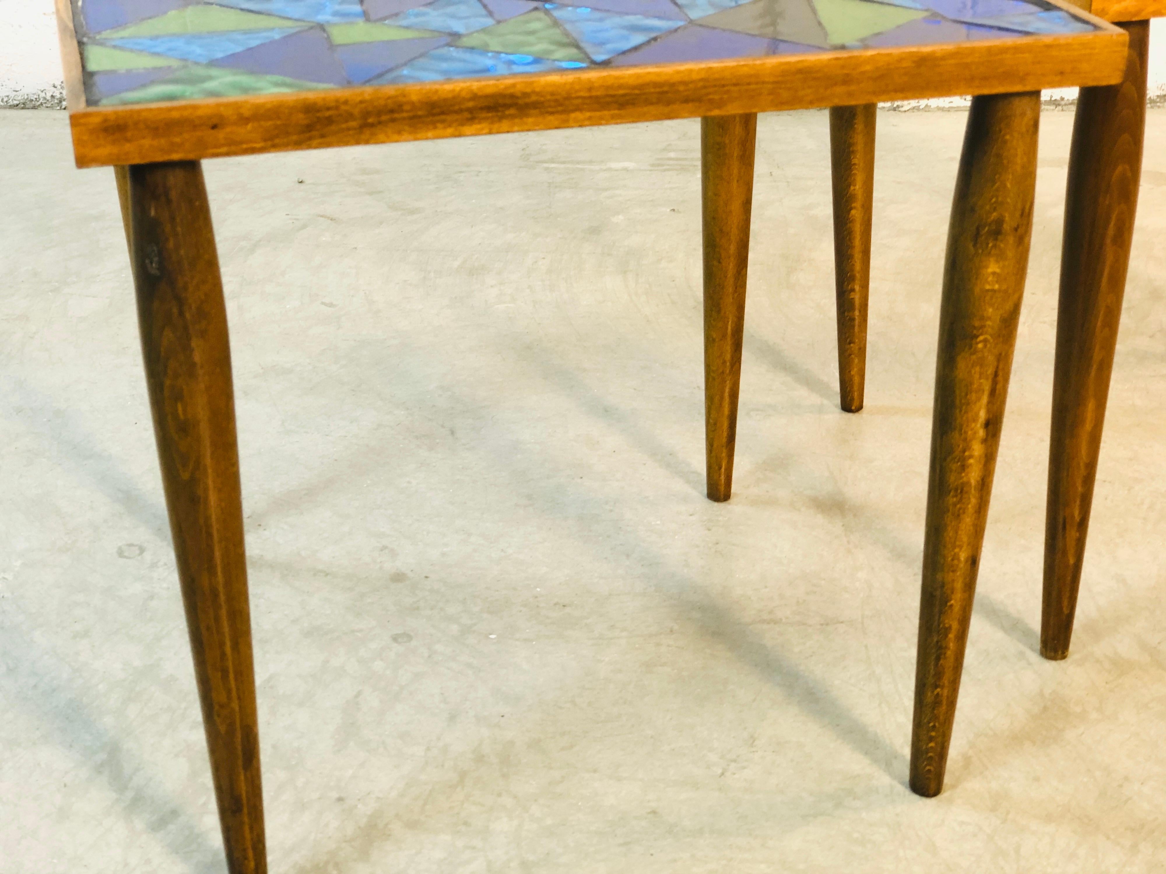American 1960s Georges Briard Mosaic Tile Top Tables, Pair For Sale