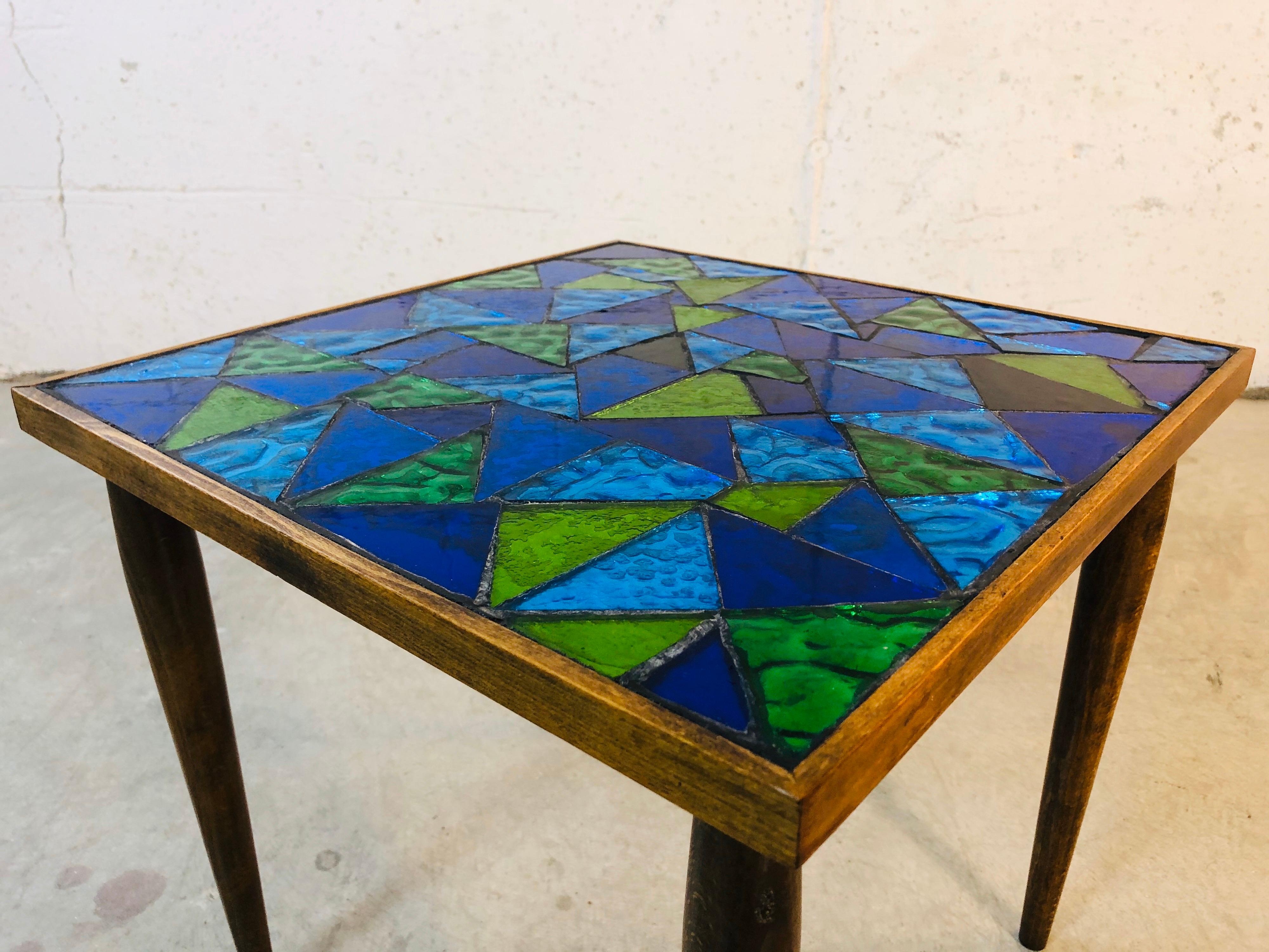 Wood 1960s Georges Briard Mosaic Tile Top Tables, Pair For Sale