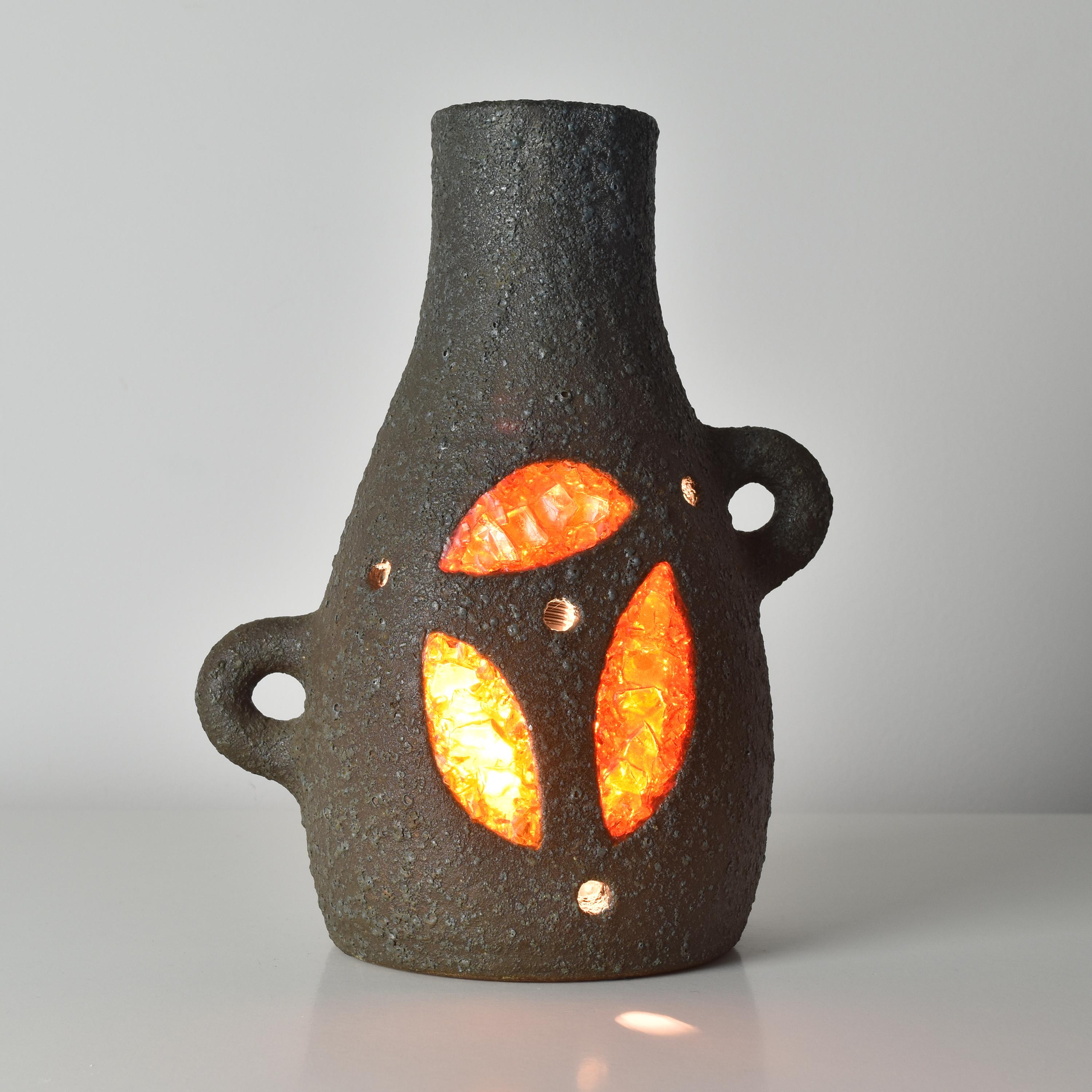 French 1960s Georges Pelletier Ceramic Table Lamp with Resin Inlay, Accolay, France
