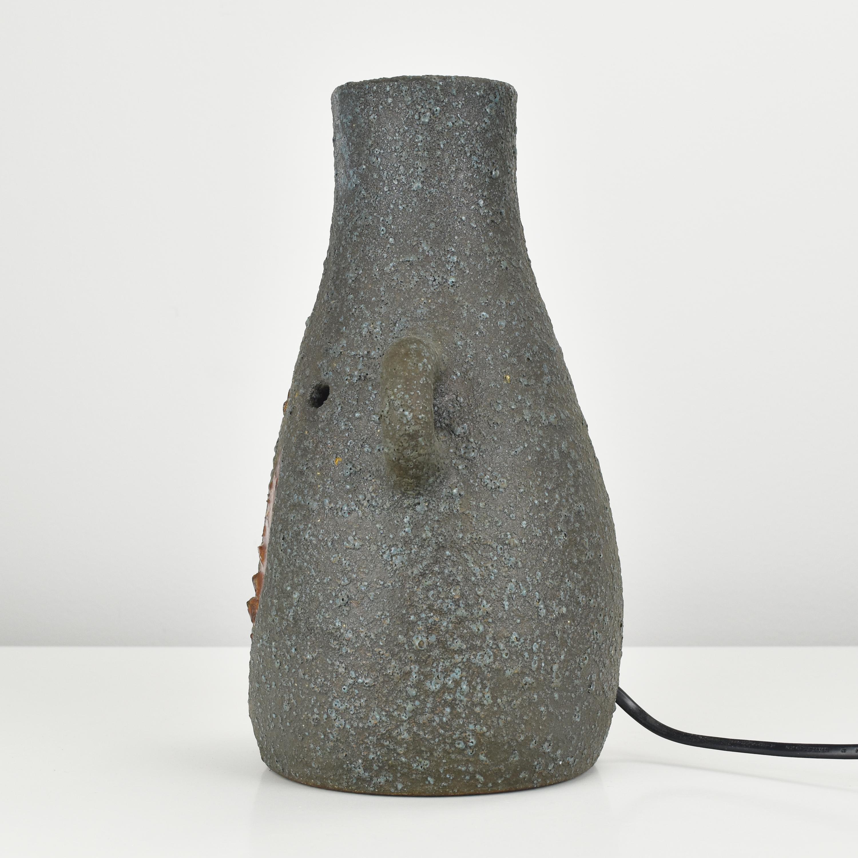 Mid-20th Century 1960s Georges Pelletier Ceramic Table Lamp with Resin Inlay, Accolay, France