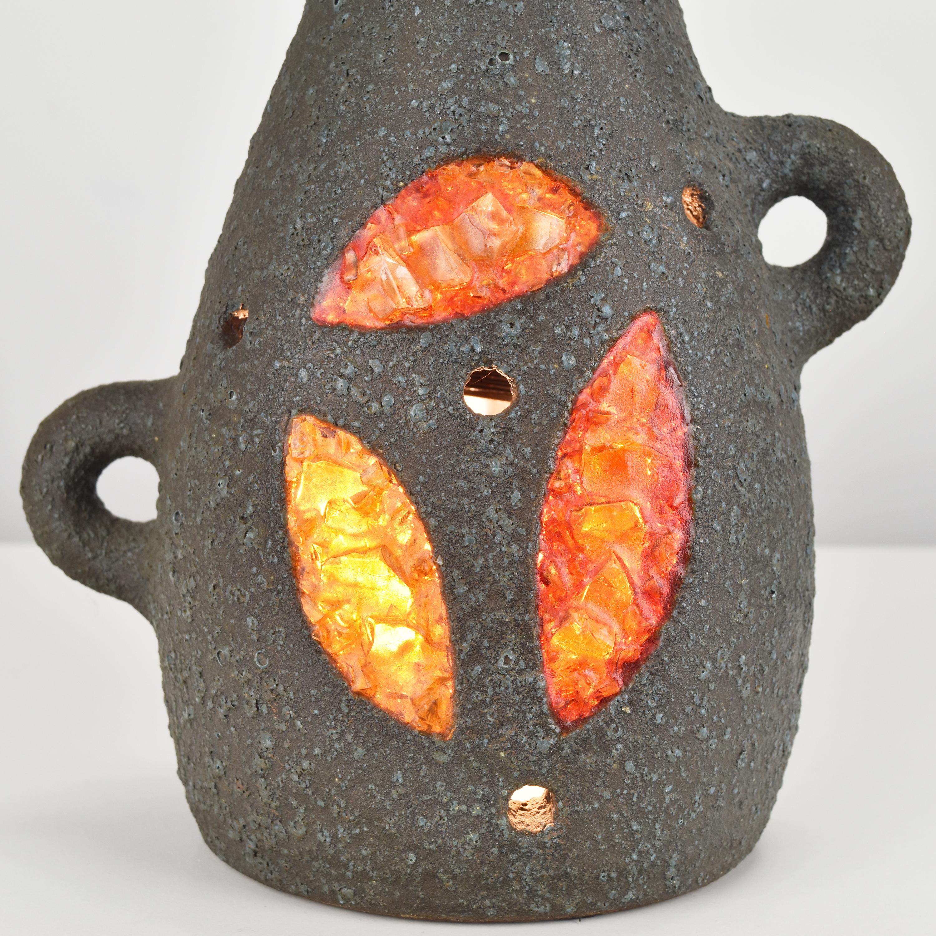 1960s Georges Pelletier Ceramic Table Lamp with Resin Inlay, Accolay, France 2