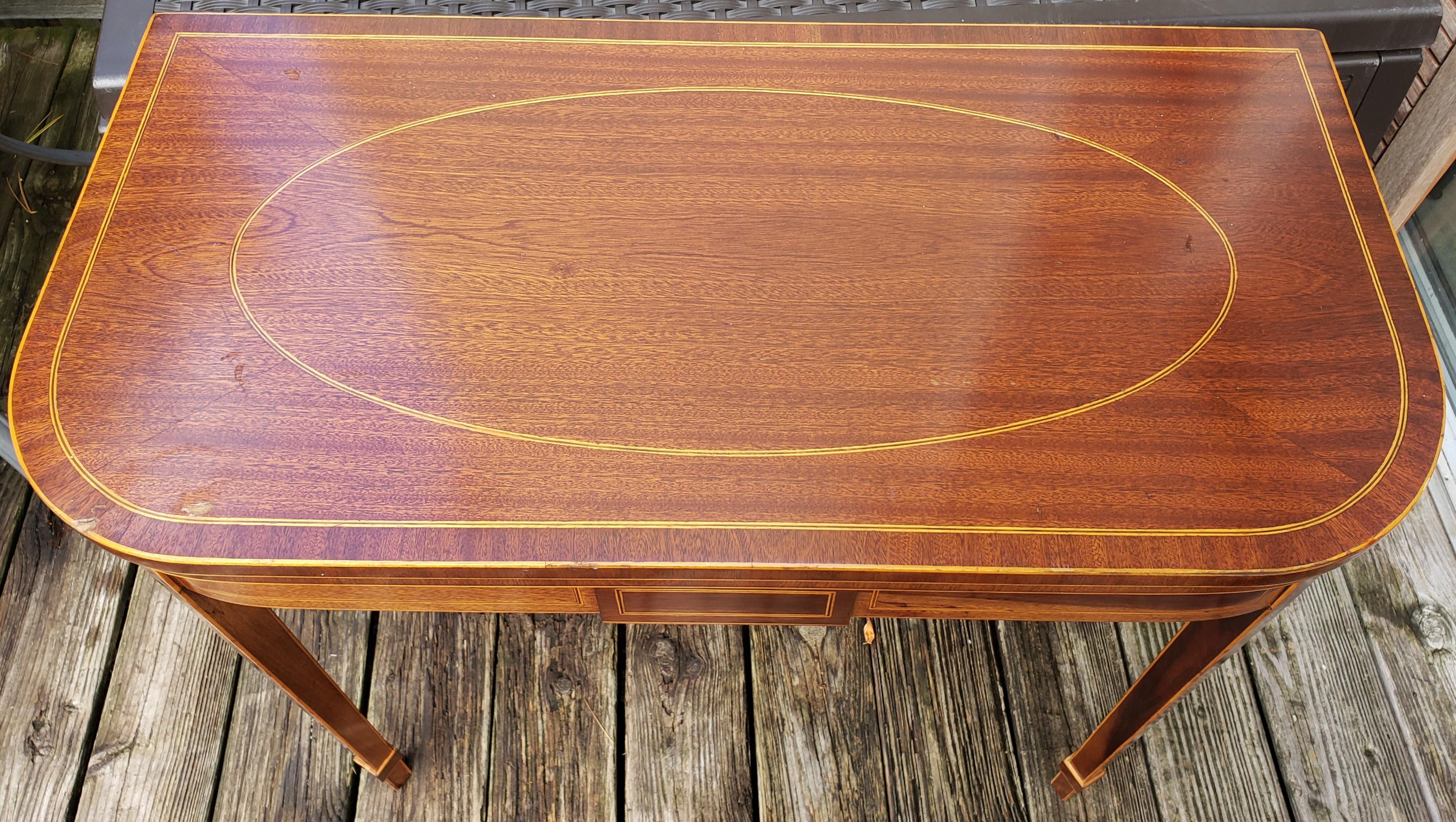 American 1960s Georgian Furnishing Mahogany and Satinwood Inlaid Console Game Table For Sale