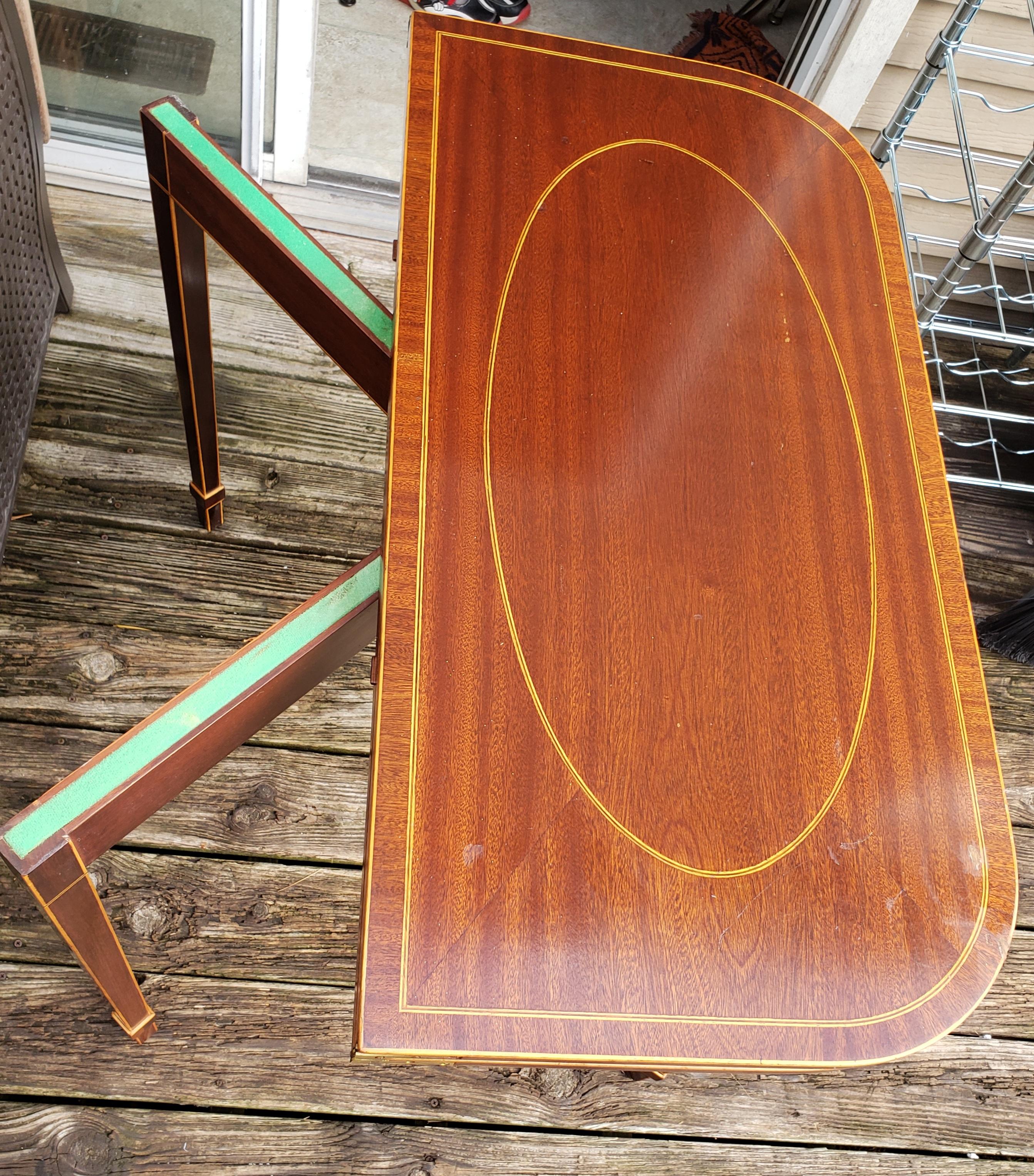 1960s Georgian Furnishing Mahogany and Satinwood Inlaid Console Game Table For Sale 1