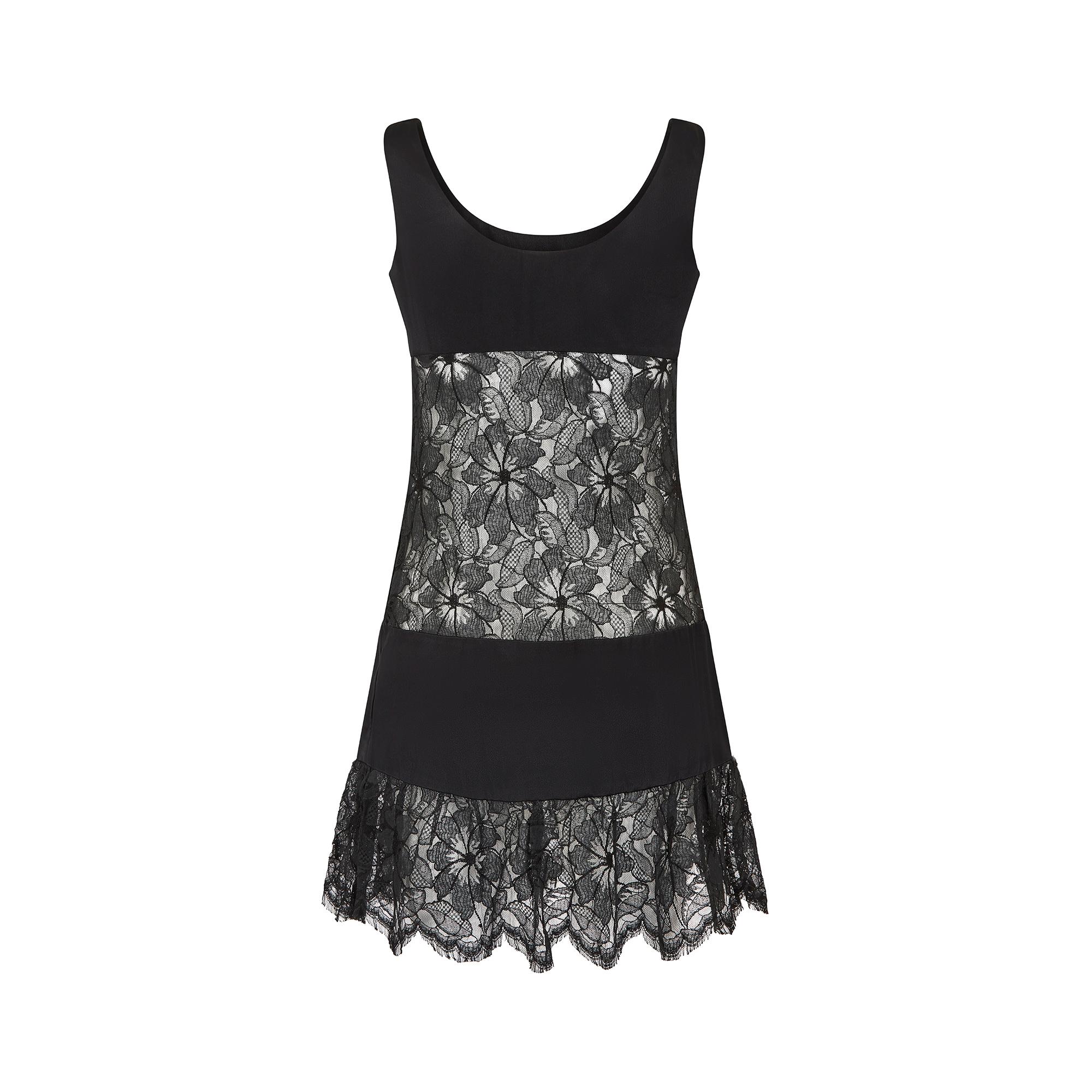 1960s Gerald McCann Black Satin and Floral Lace Cutout Dress In Excellent Condition For Sale In London, GB
