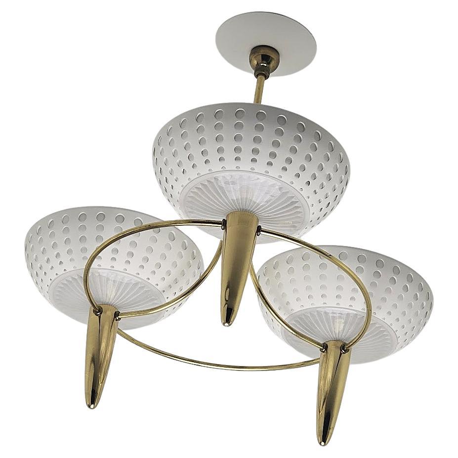 Lámpara de latón de 3 brazos Gerald Thurston, años 60 , EE.UU. en venta