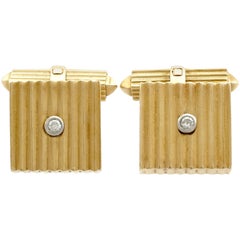 1960s German Art Deco Style Diamond Gold Cufflinks